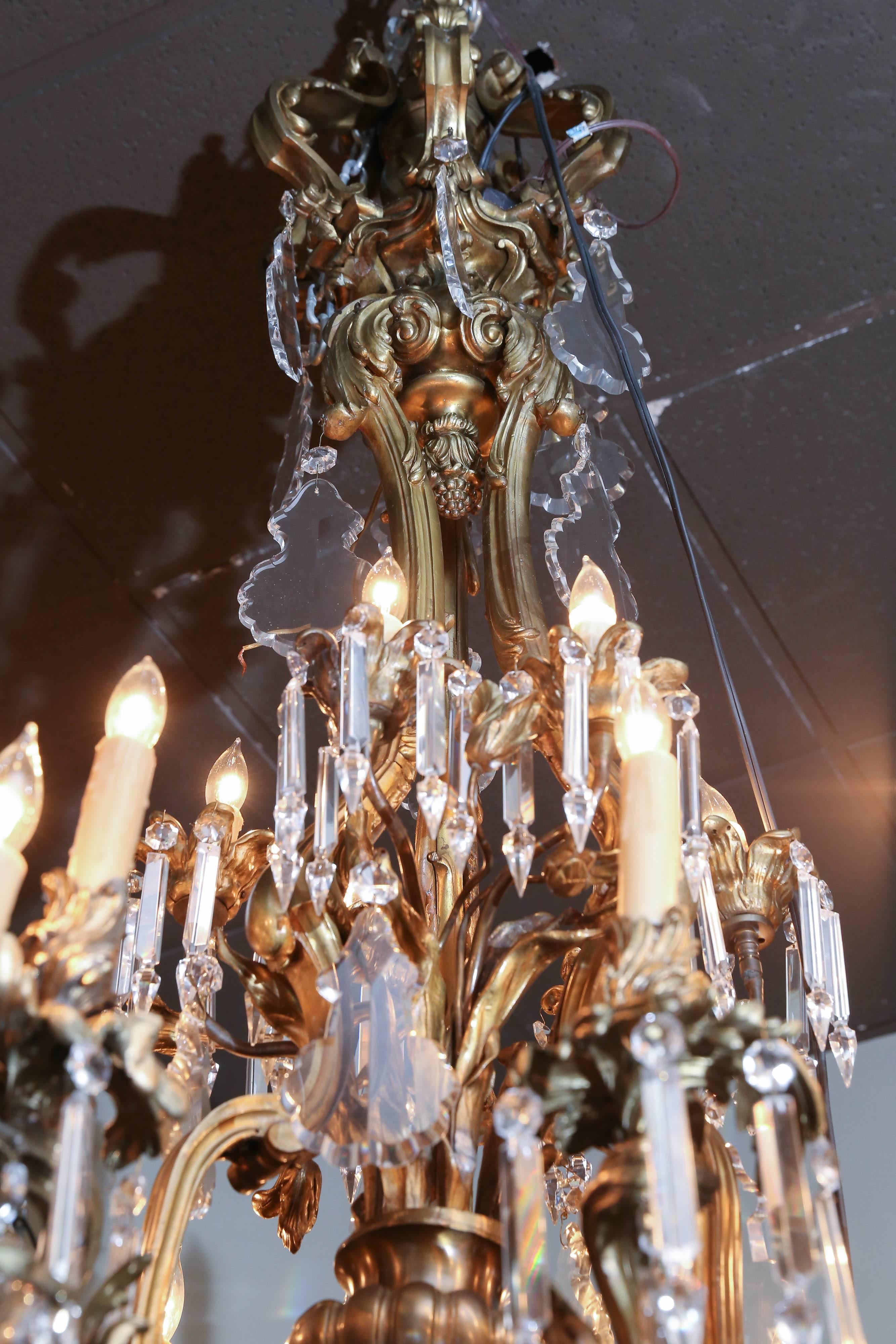 20th Century Monumental Antique Bronze and Crystal Chandelier with Twenty-Seven Lights