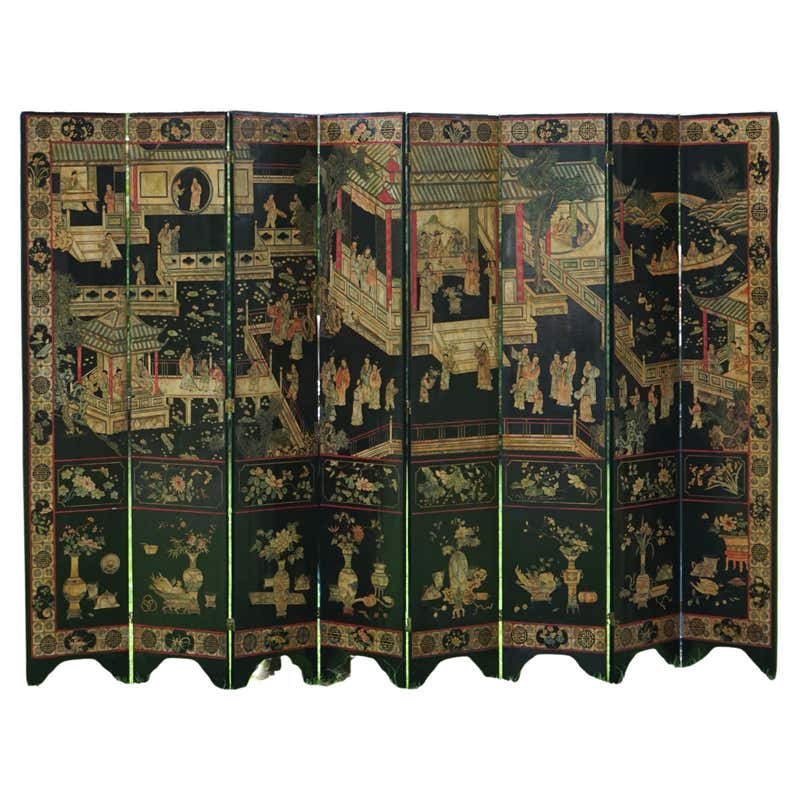 Beautiful Graduated 3 Panel Hand Painted Screen with Asian Motif For ...