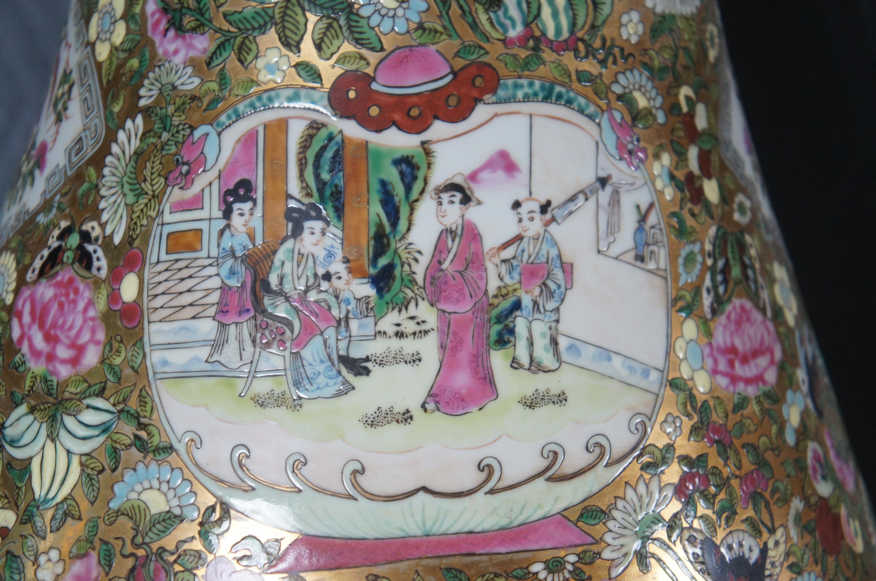 Monumentaux vases d'urnes de palais Famille Rose de Canton en porcelaine chinoise ancienne 53 po. en vente 3