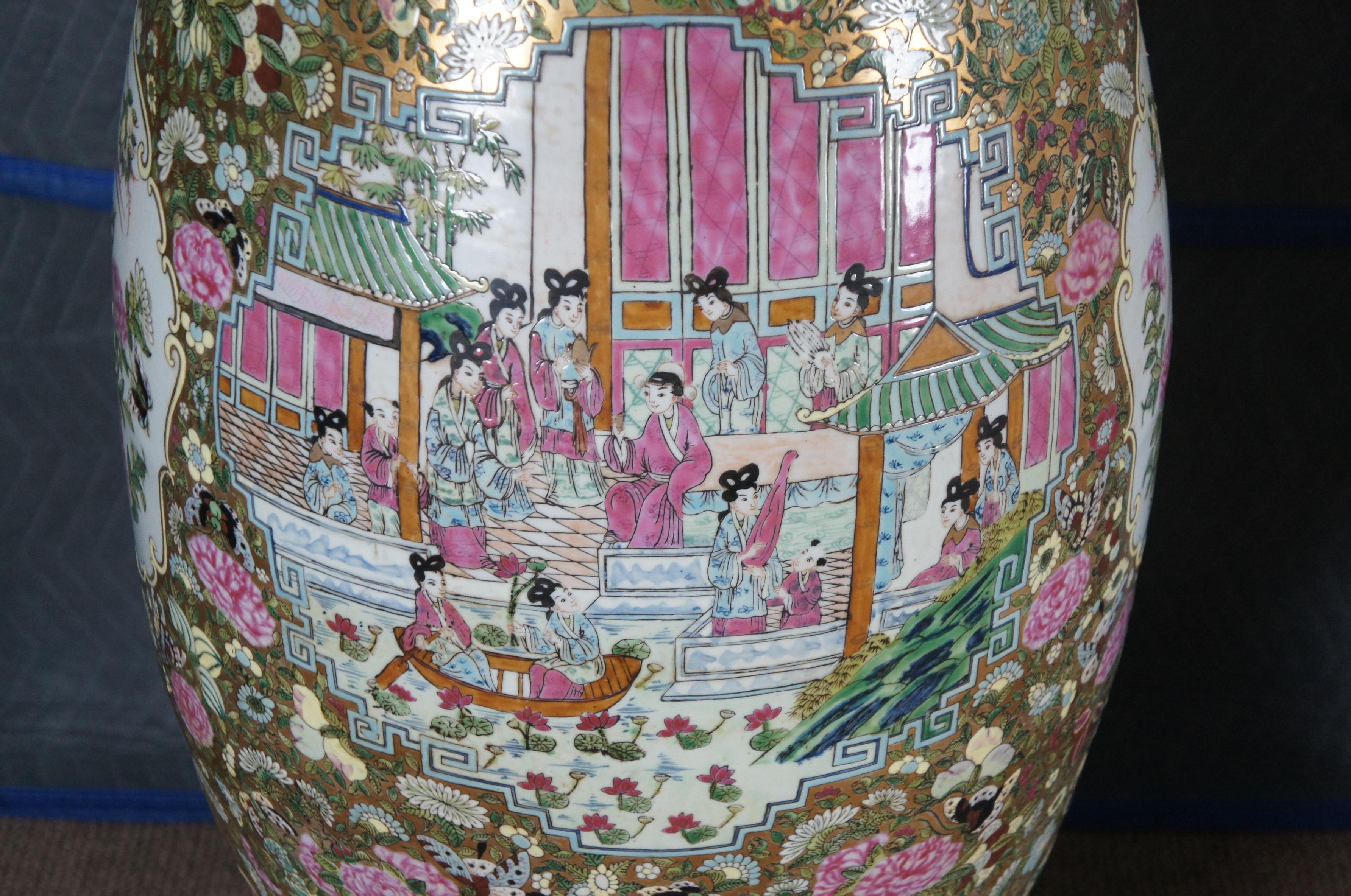 Monumental Antique Chinese Porcelain Canton Famille Rose Palace Urns Vases 53