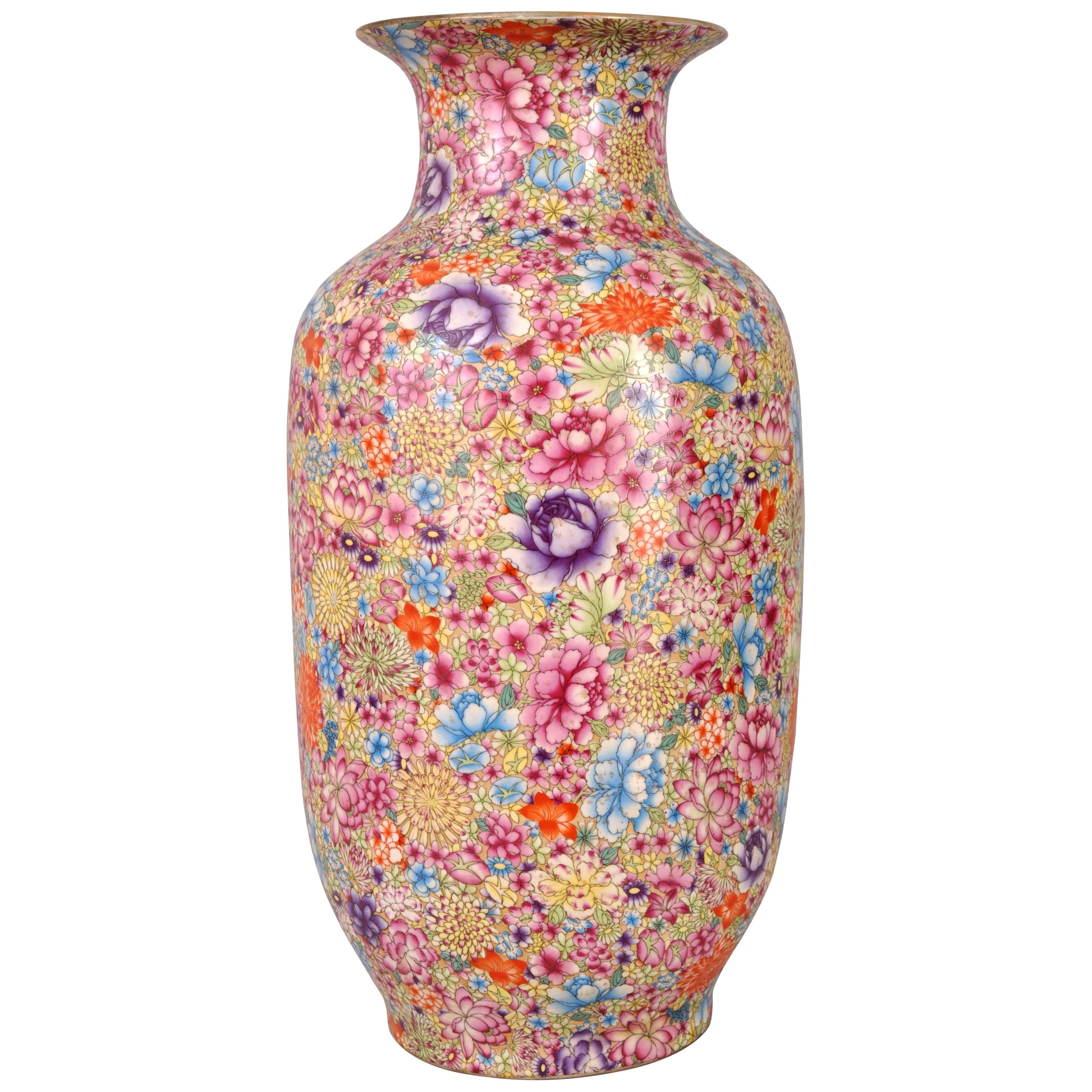 Monumental Antique Chinese Porcelain Qing Dynasty Thousand Flowers Vase, 1900