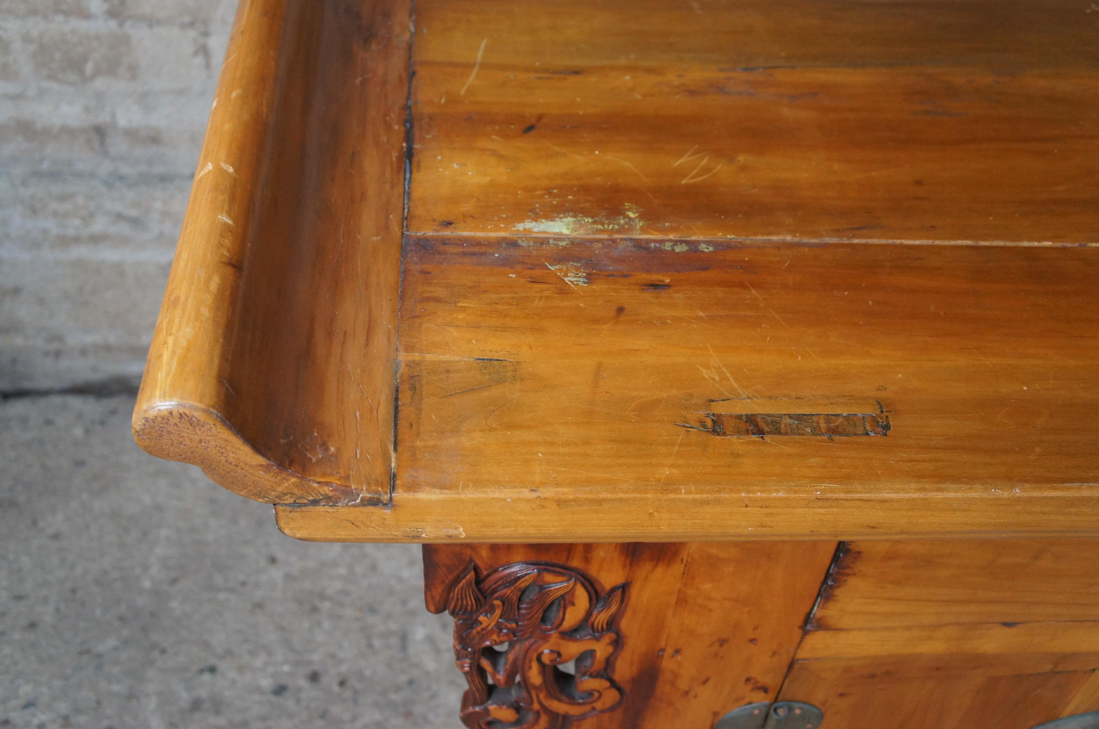 Late 19th Century Monumental Antique Chinese Qing Dynasty Elm Altar Coffer Sideboard Console Table For Sale