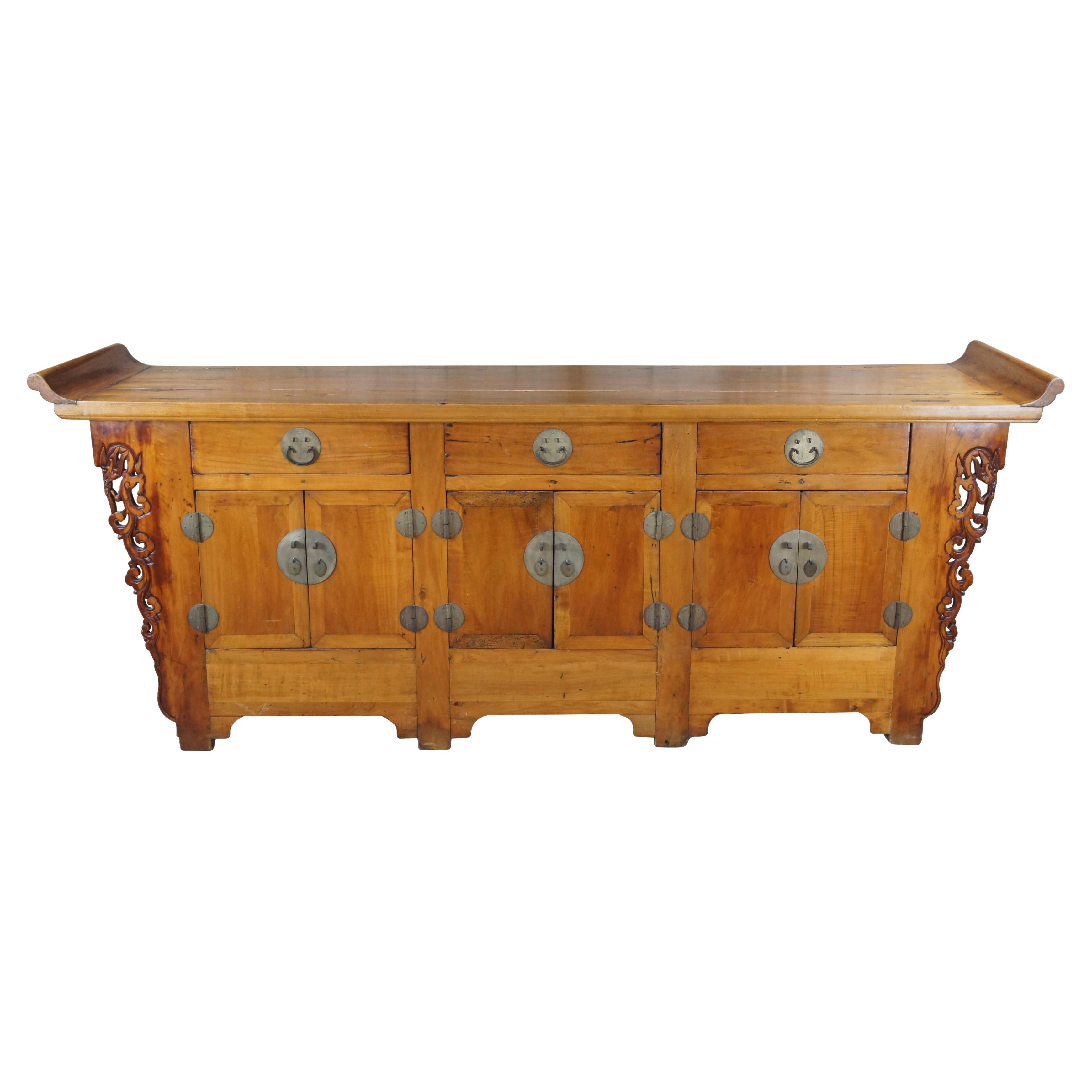 Monumental Antique Chinese Qing Dynasty Elm Altar Coffer Sideboard Console Table