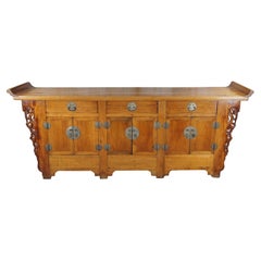 Monumental Antique Chinese Qing Dynasty Elm Altar Coffer Sideboard Console Table
