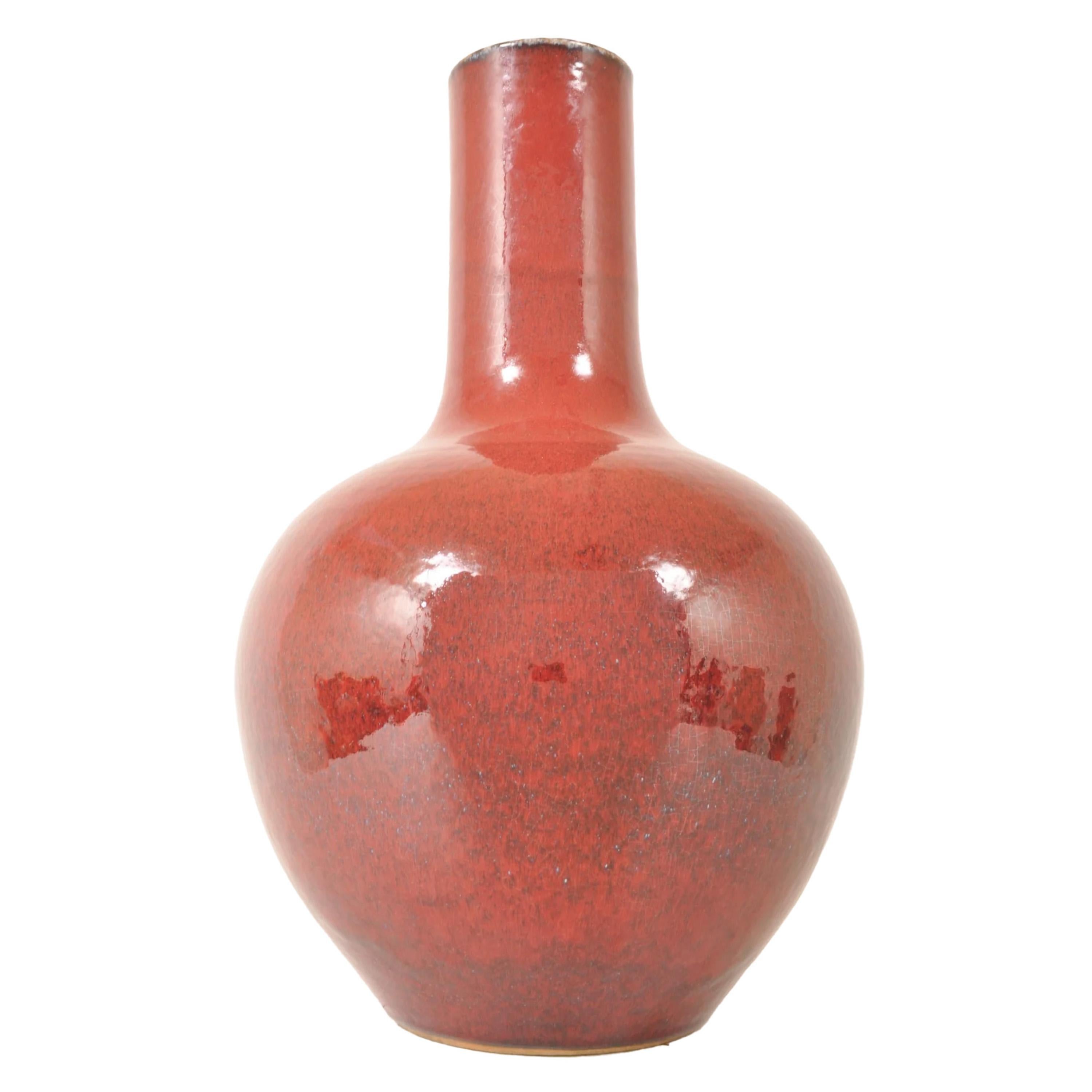 Glazed Monumental Antique Chinese Qing Dynasty Sang de Boeuf Flambé Porcelain Vase 1880 For Sale