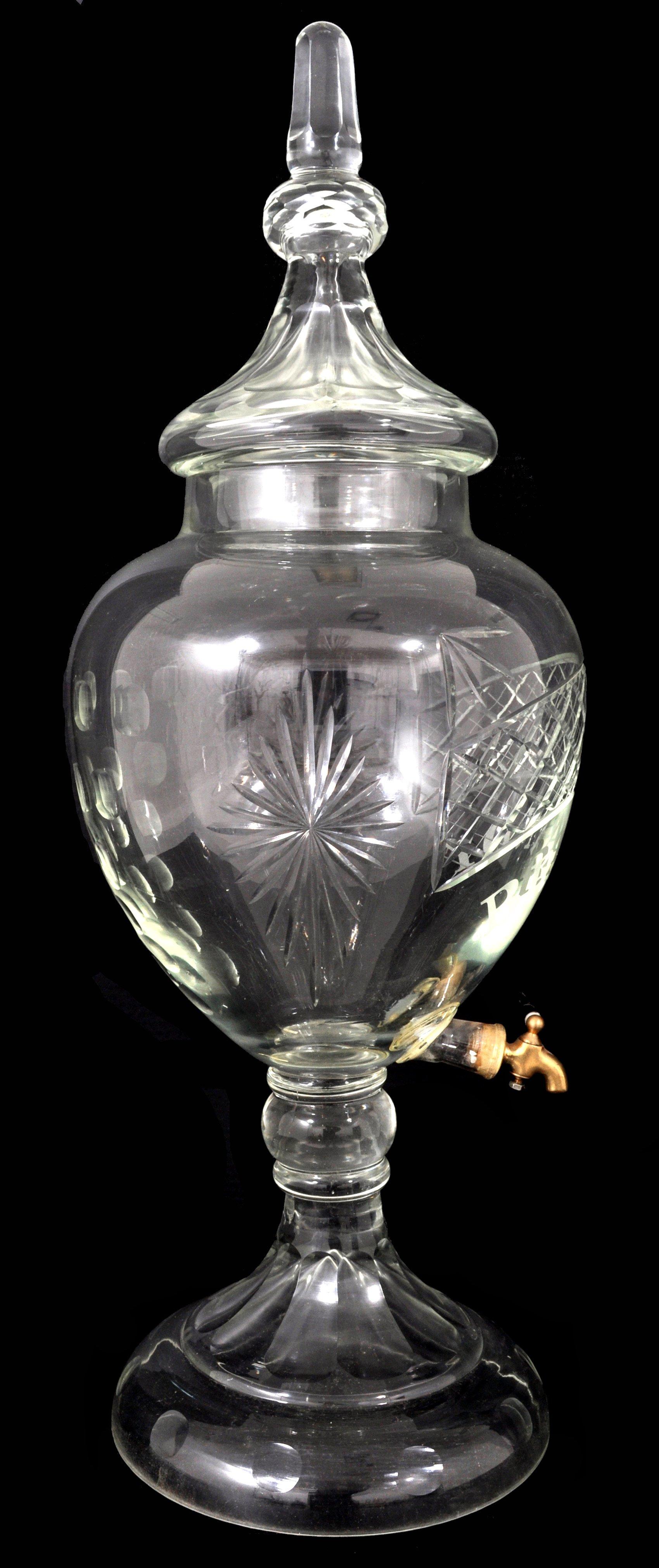 Victorian Monumental Antique Cut Crystal Glass Brandy Liquor Bar Dispenser Decanter 1880 For Sale