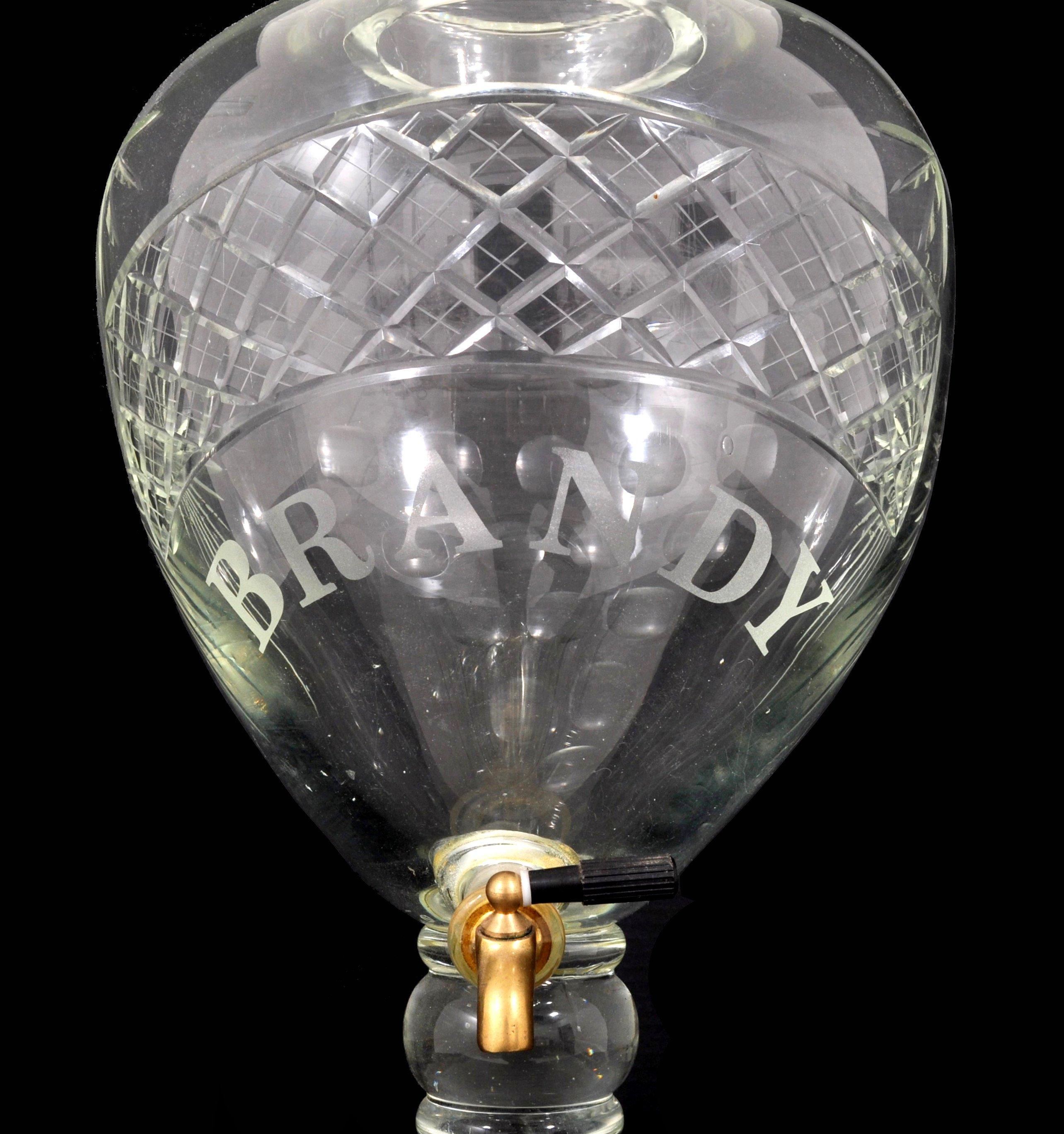 American Monumental Antique Cut Crystal Glass Brandy Liquor Bar Dispenser Decanter 1880 For Sale