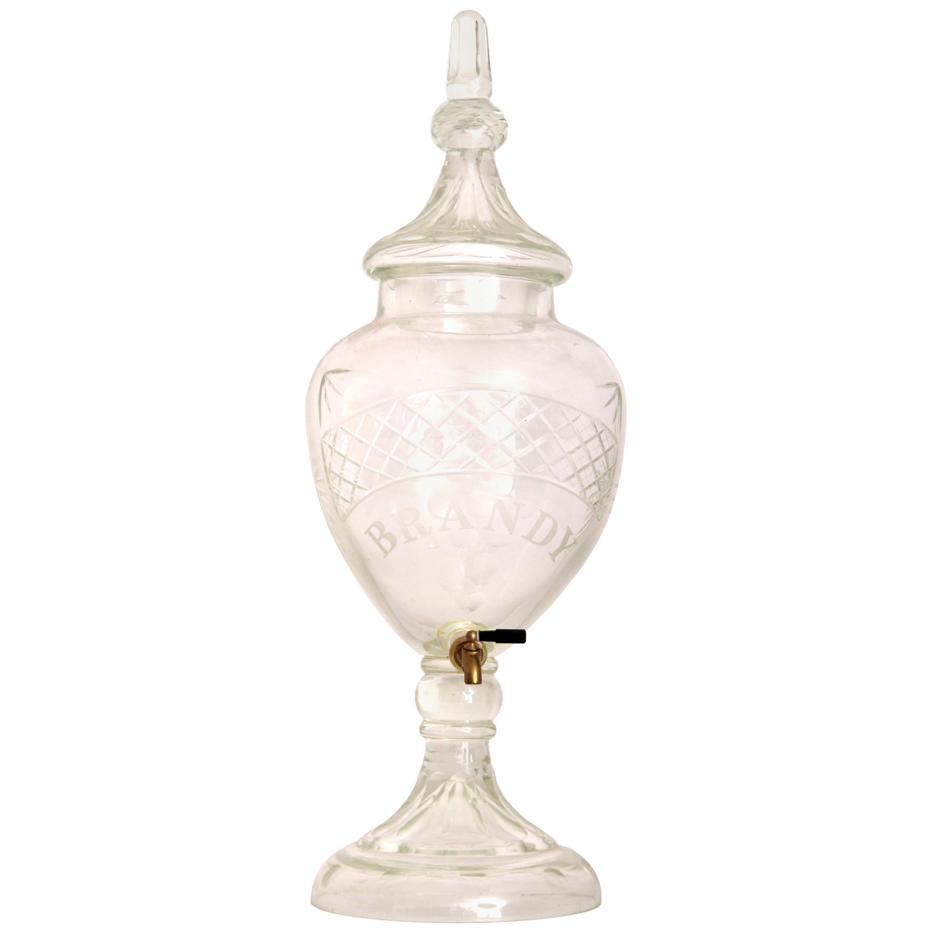 Monumental Antique Cut Crystal Glass Brandy Liquor Dispenser Decanter circa 1880