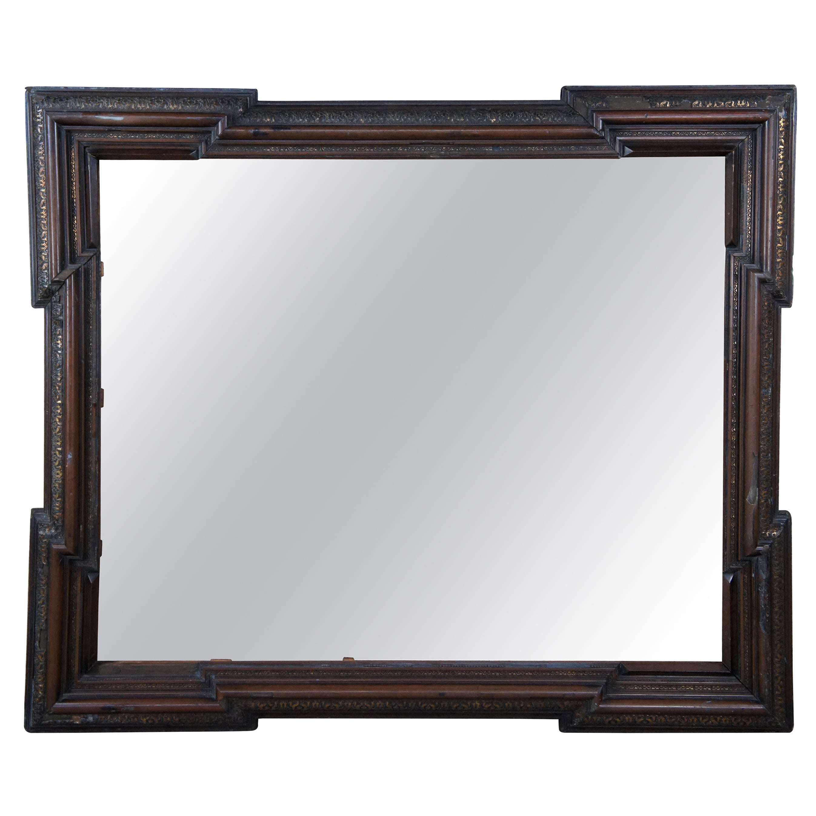 Monumental cadre de miroir d'art baroque néerlandais ancien sculpté