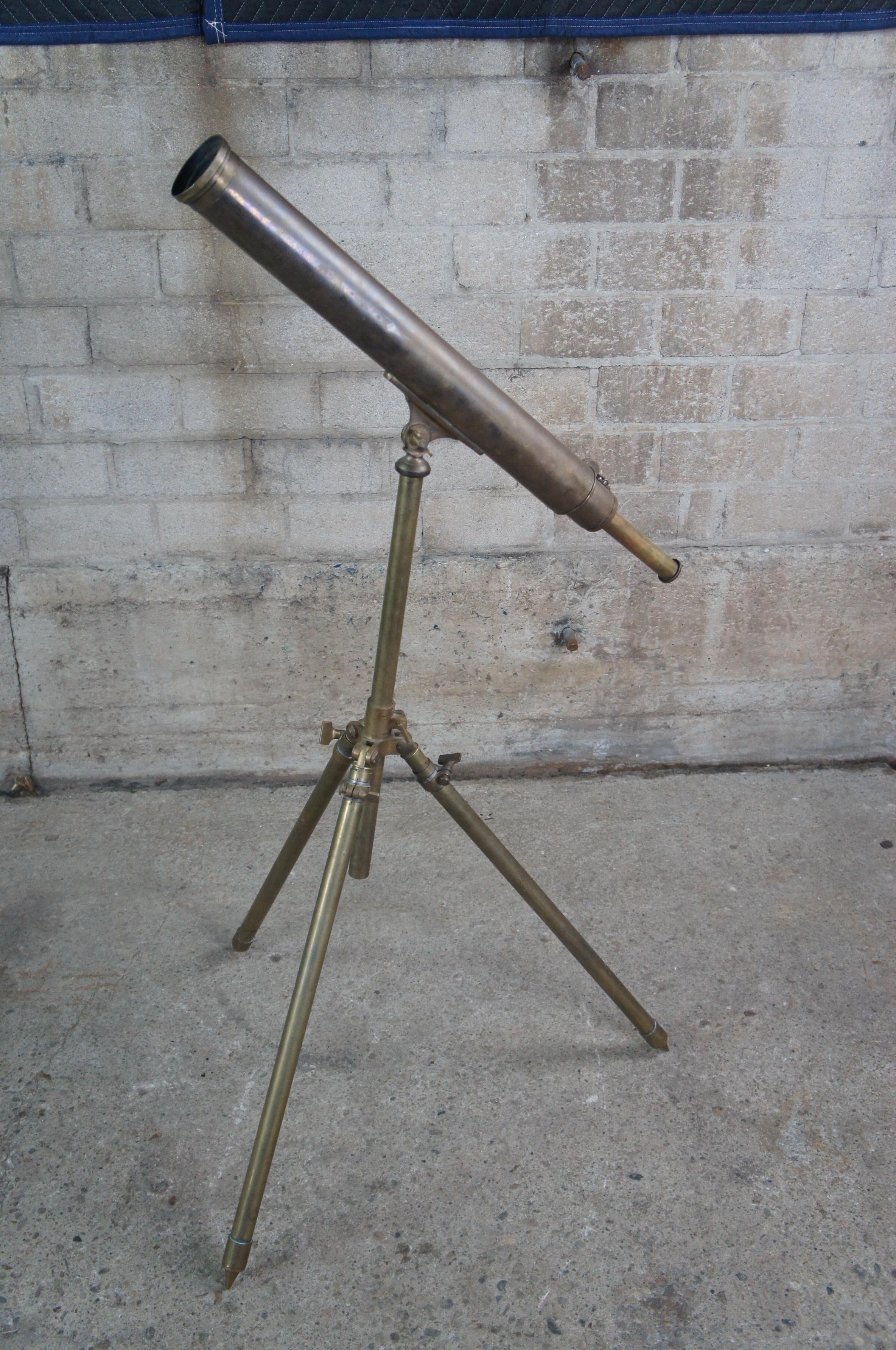 Monumental Antique English Brass Telescope Tripod Maritime Instrument Nautical  For Sale 4