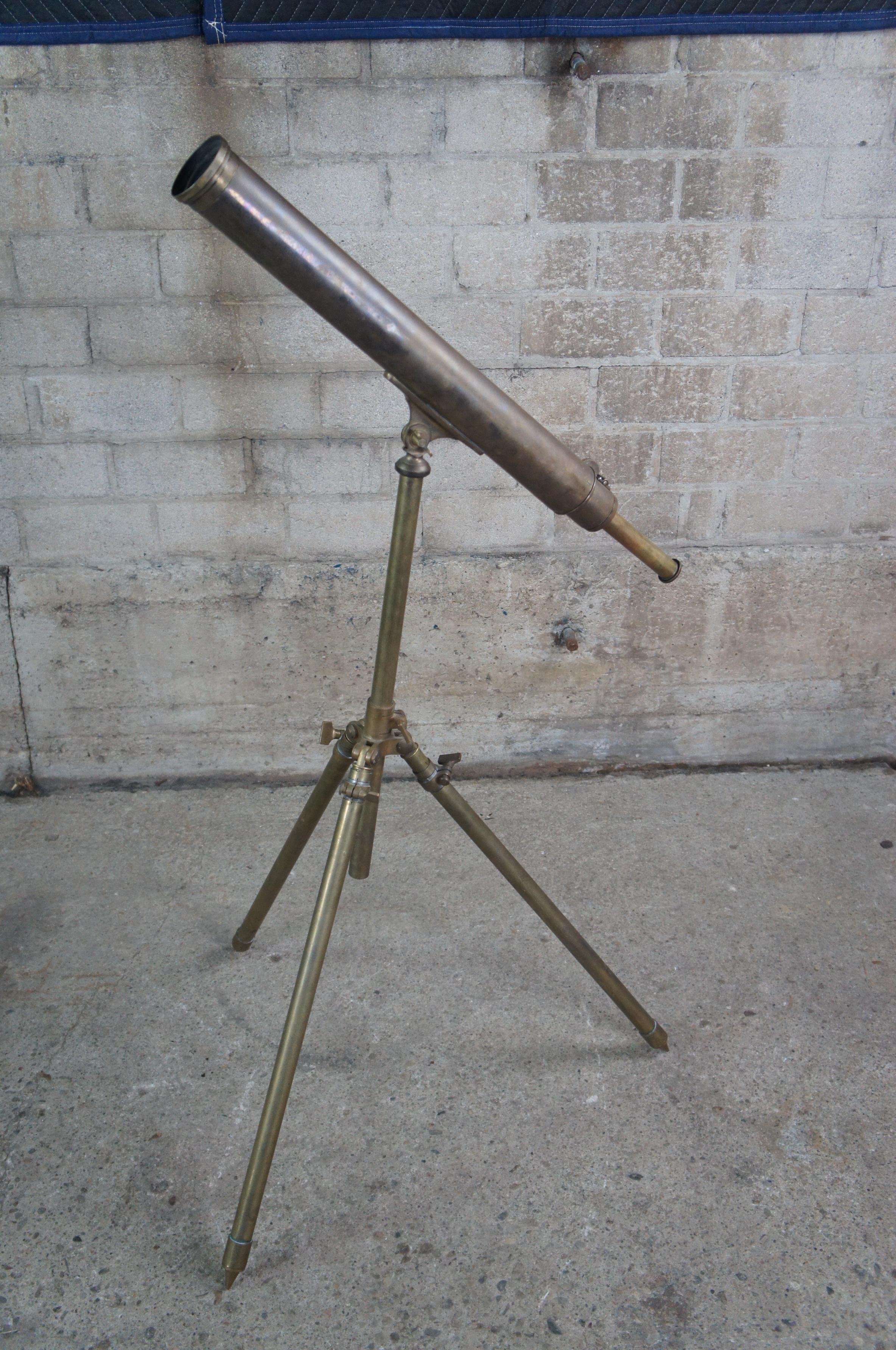 Monumental Antique English Brass Telescope Tripod Maritime Instrument Nautical 4