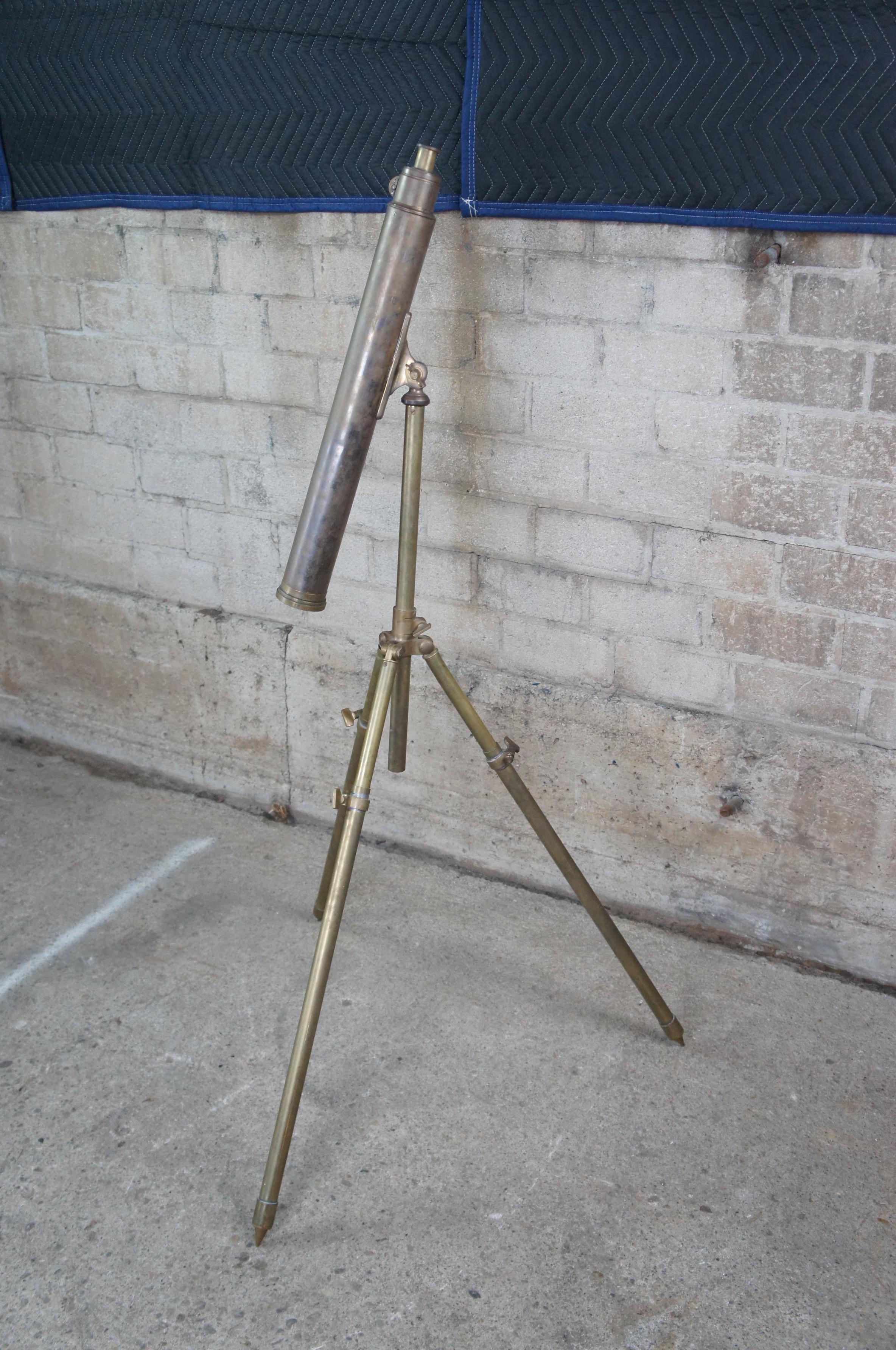 Victorian Monumental Antique English Brass Telescope Tripod Maritime Instrument Nautical  For Sale