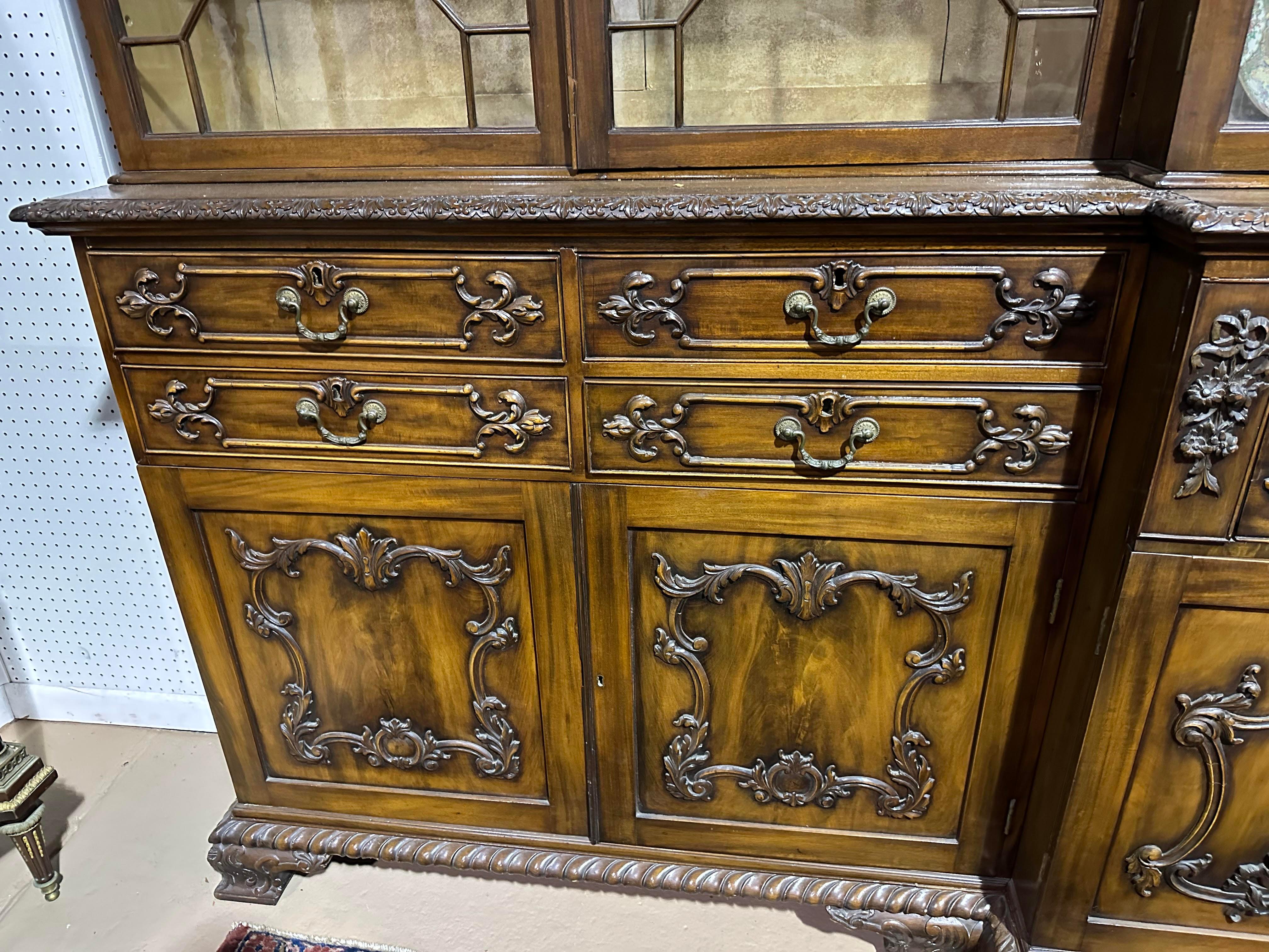 Monumental Antique English Chippendale Carved Walnut Breakfront with Provenance For Sale 14