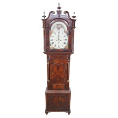 Monumental Antique English George III Flame Mahogany Longcase Grandfather Clock