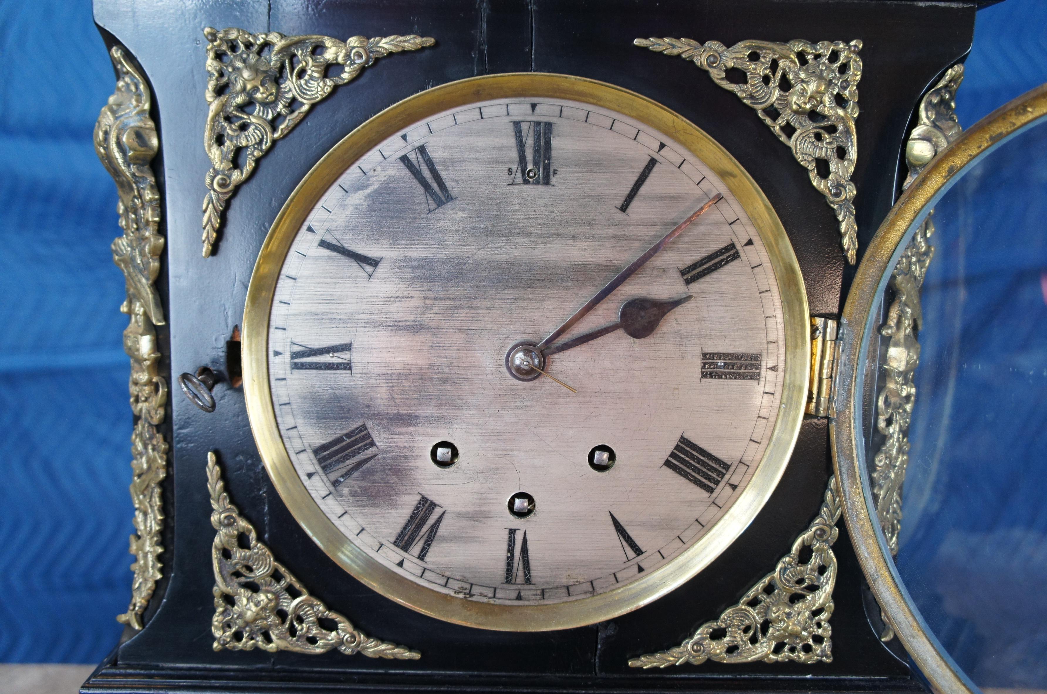 Monumental Antique English Georgian Ebonized Bracket Clock Ormolu Mantel Shelf 4