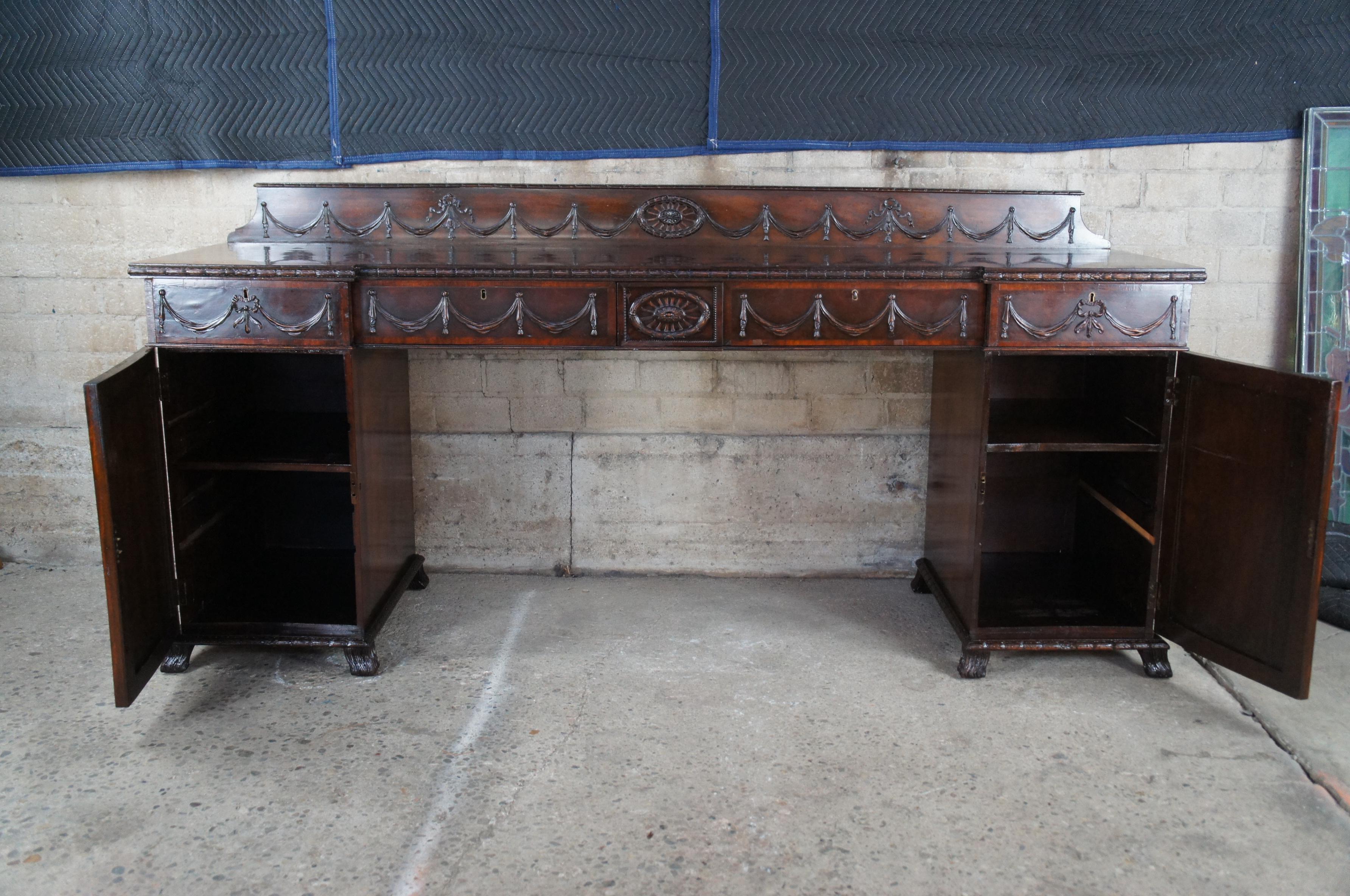 Monumental Antique English Georgian Neoclassical Mahogany Sideboard Buffet 92