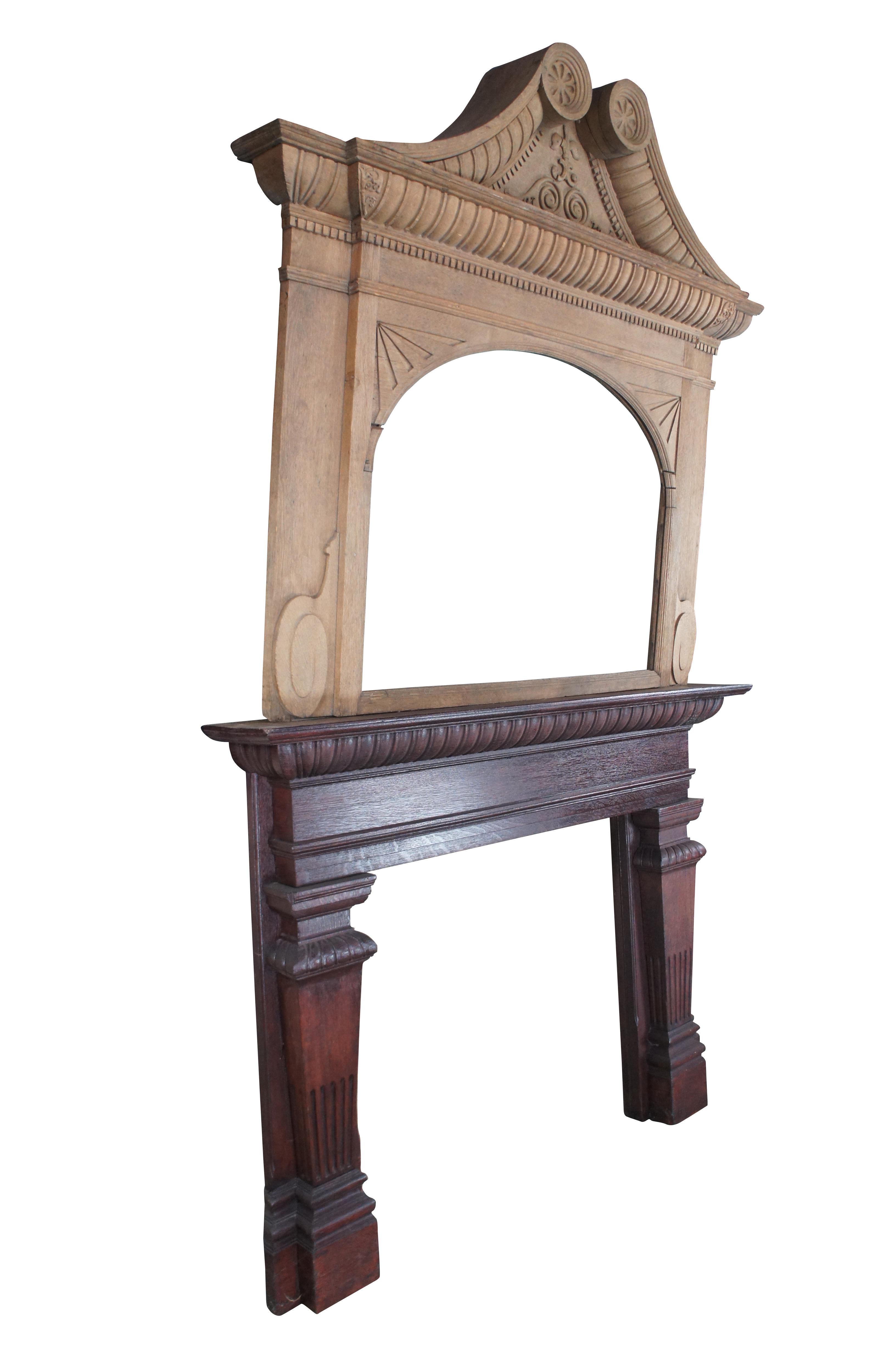 Georgien Monumentale cheminée anglaise géorgienne ancienne en chêne sculpté 112 po. en vente