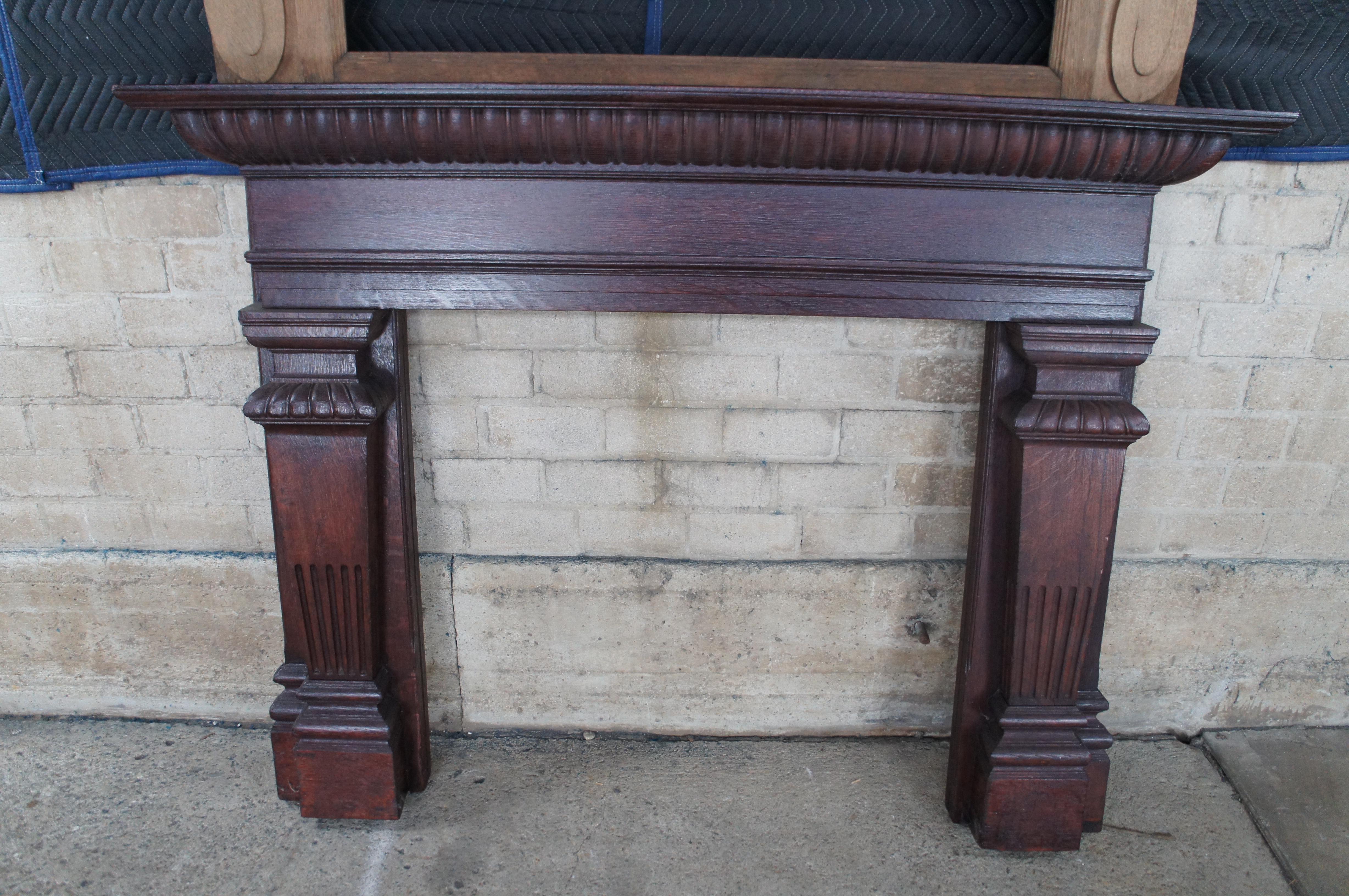 Monumentale cheminée anglaise géorgienne ancienne en chêne sculpté 112 po. État moyen - En vente à Dayton, OH