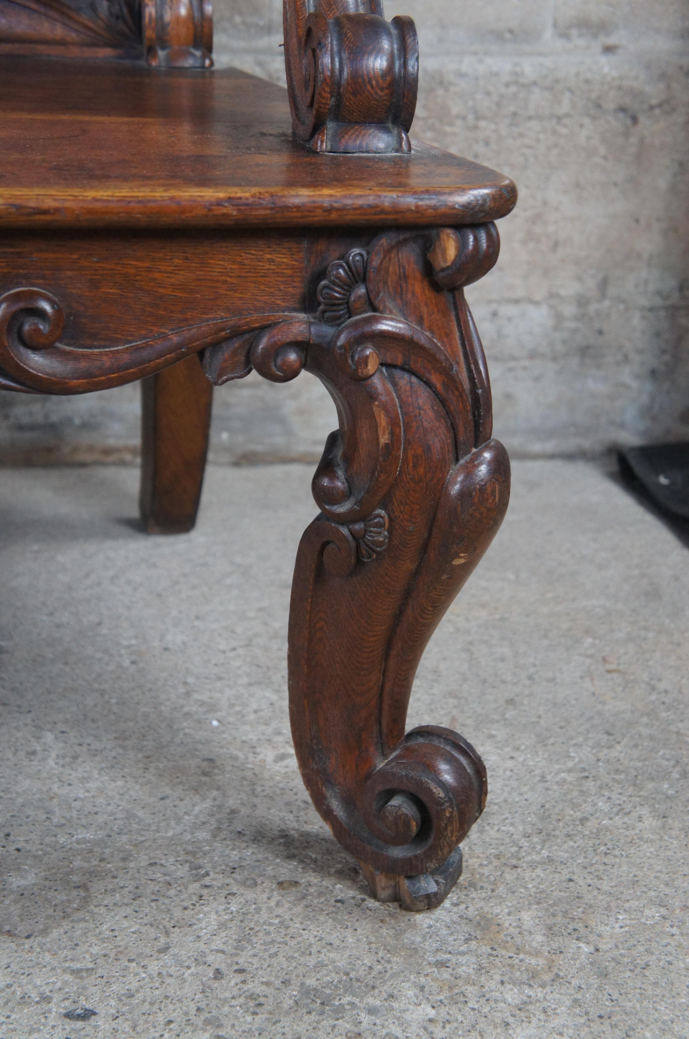 Monumental Antique English Jacobean Carved Oak Moreton Hall Bench Pew 82