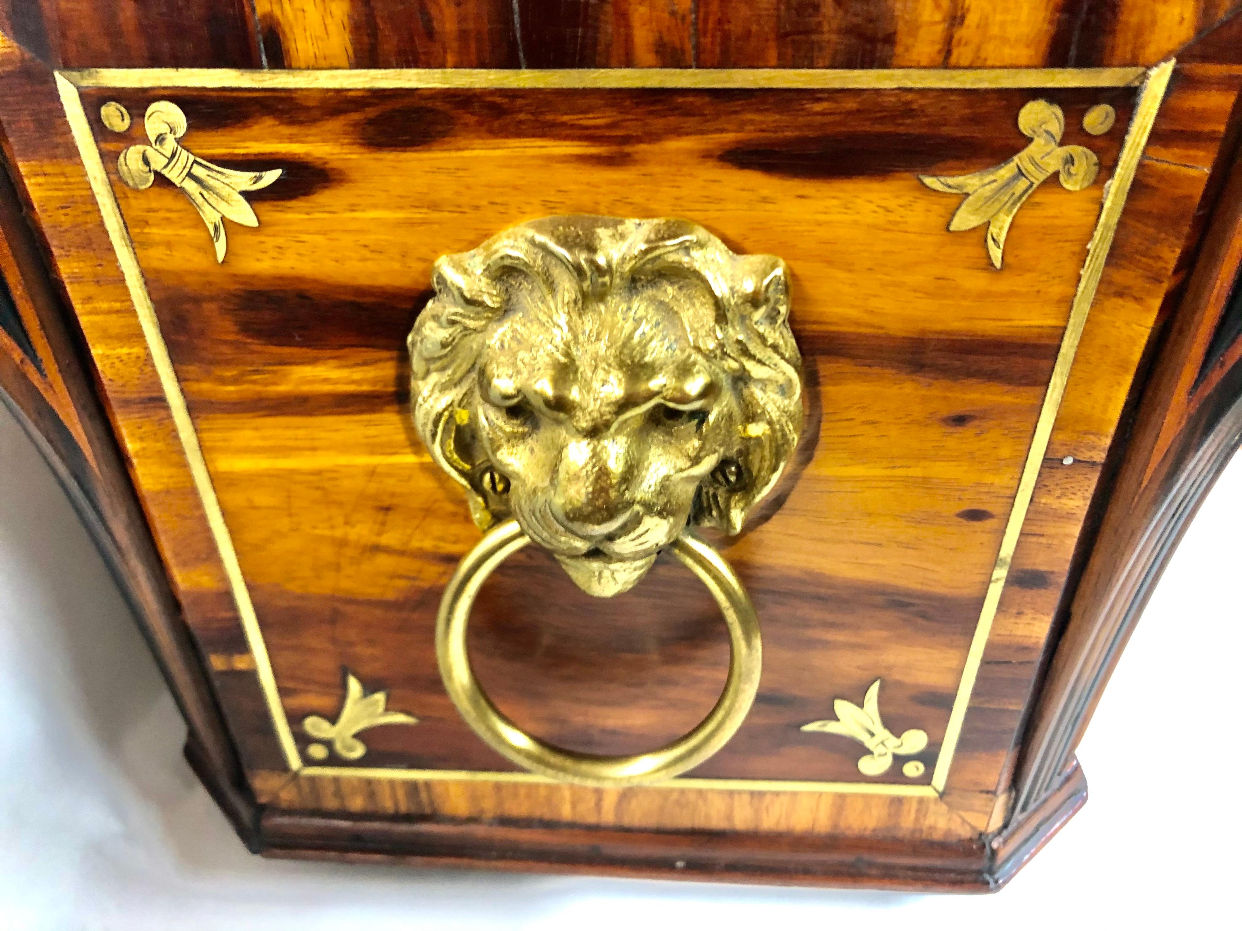 Monumental Antique English Regency Brass Inlaid Rosewood Sarcophagus Tea Caddy 4