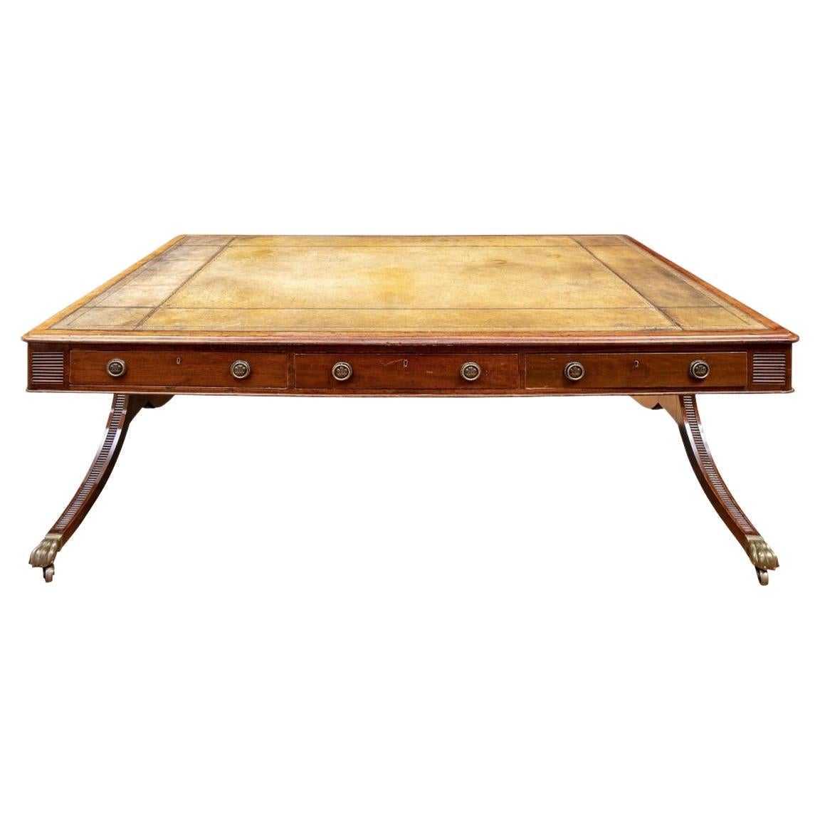 Monumental Antique English Regency Style Partner’s Desk For Sale