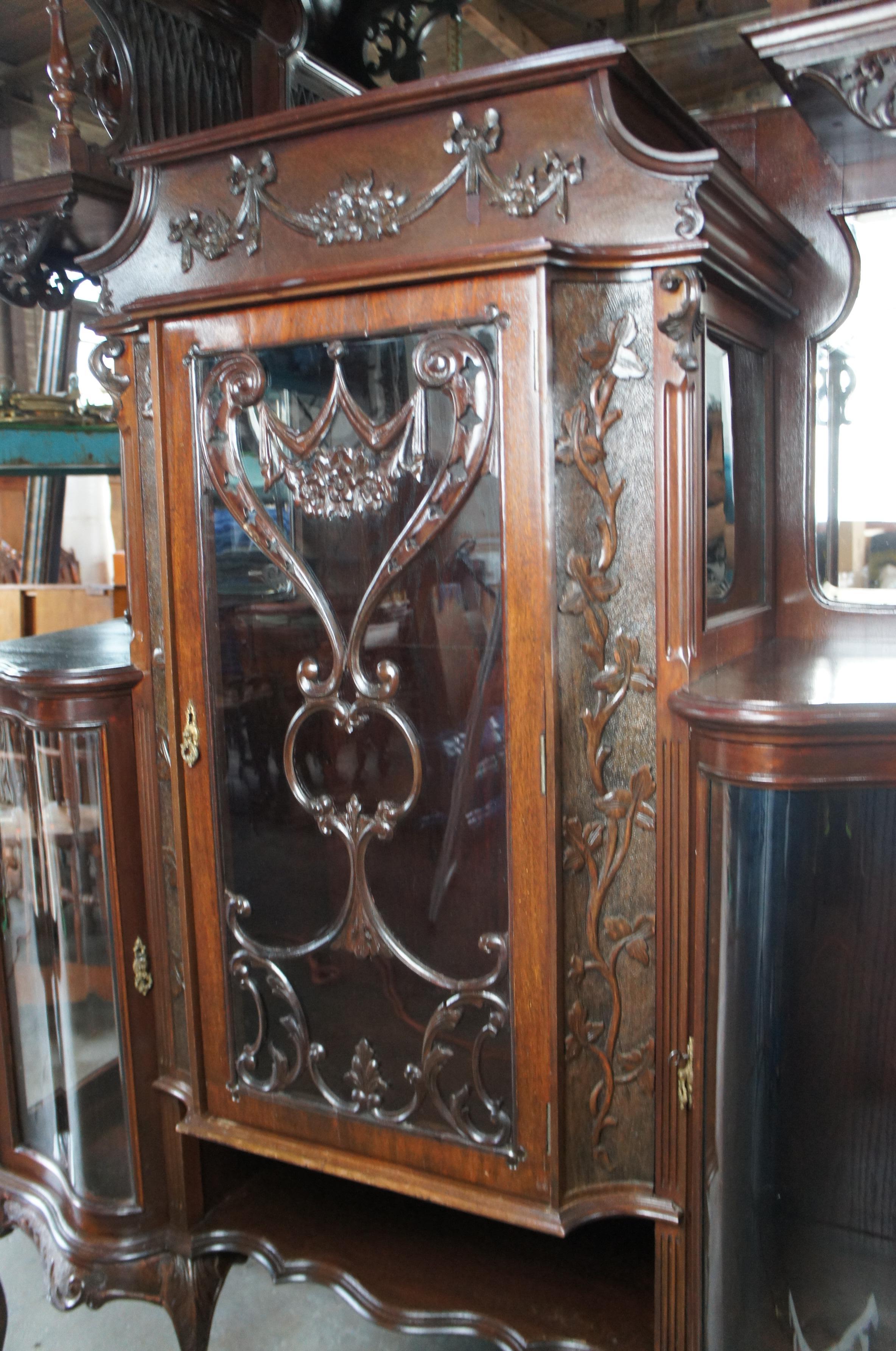 Monumental Antique English Victorian Mahogany Etagere Display Curio Cabinet For Sale 1