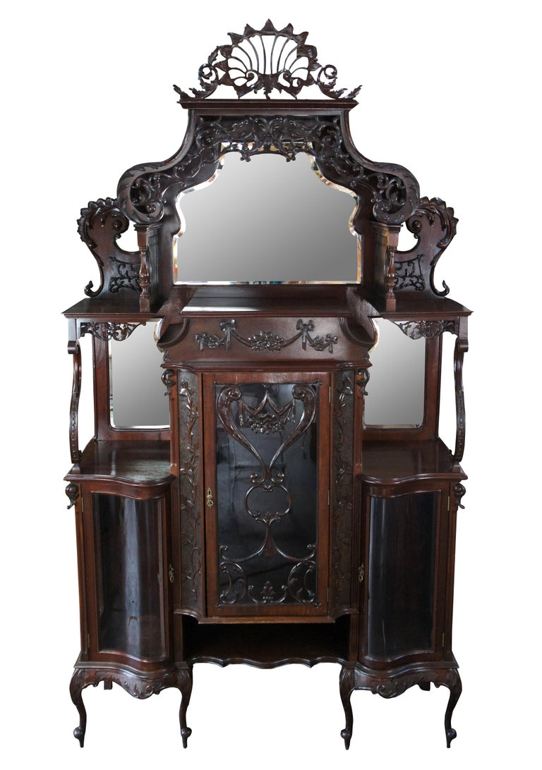 Monumental Antique English Victorian Mahogany Etagere Display Curio Cabinet  For Sale at 1stDibs | victorian curio cabinet