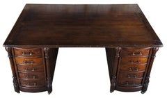 Monumental Antique English Victorian Quartersawn Oak Partners Executive Desk