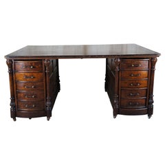 Monumental Antique English Victorian Quartersawn Oak Partners Executive Desk