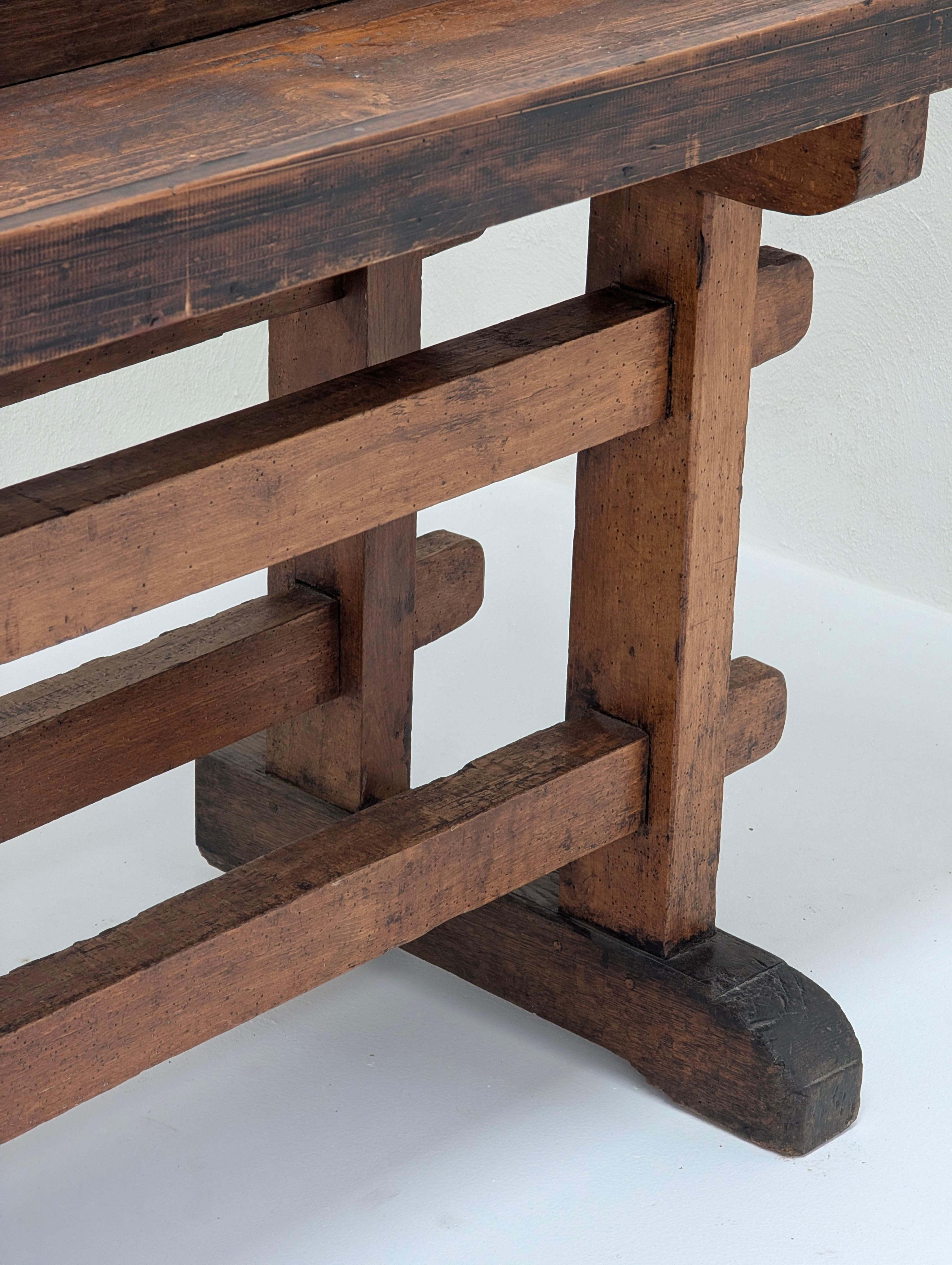 Monumental Antique European Joiner's Workbench Console Table, c. 1900 en venta 6
