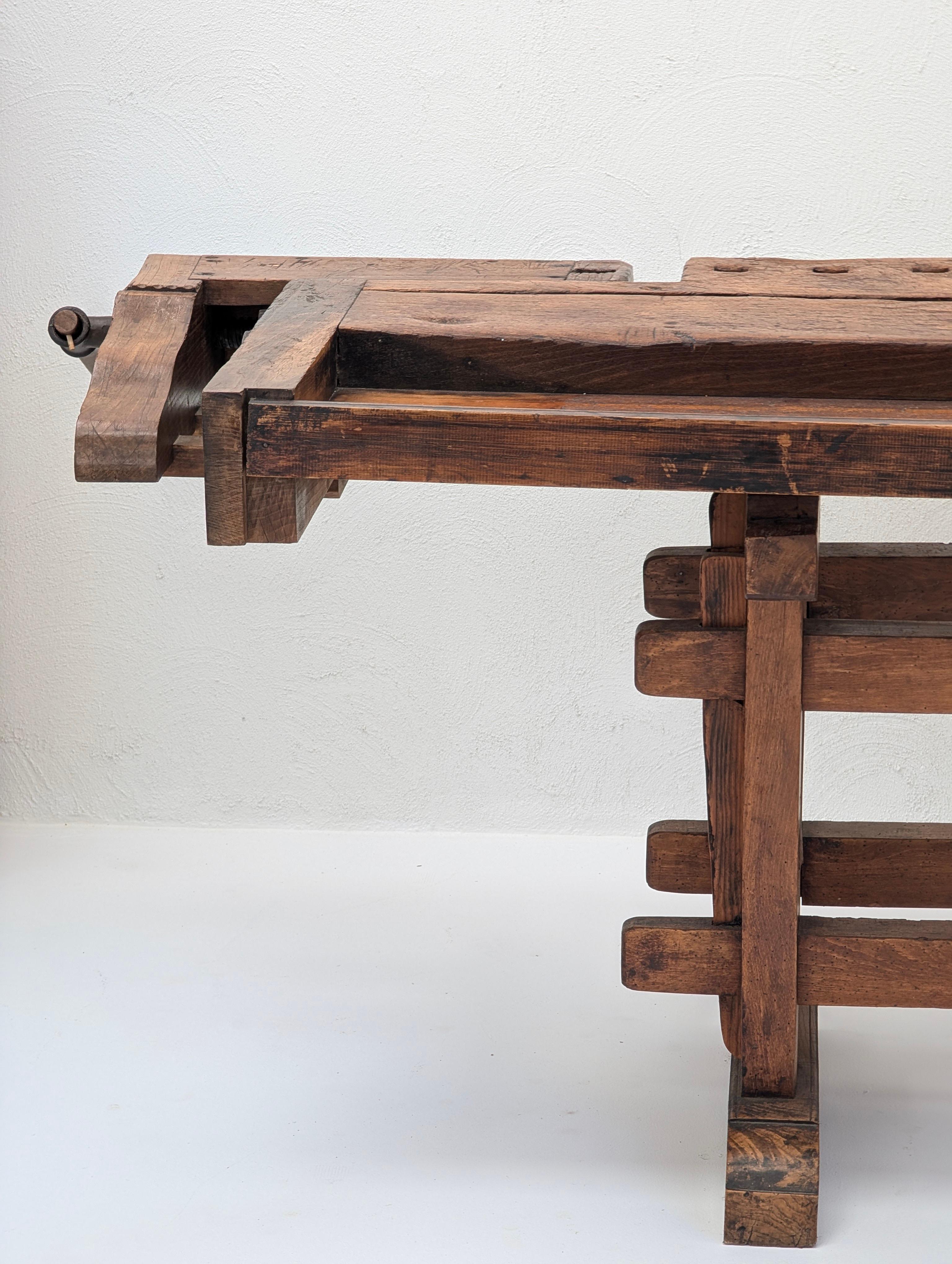 Monumental Antique European Joiner's Workbench Console Table, c. 1900 Francés en venta