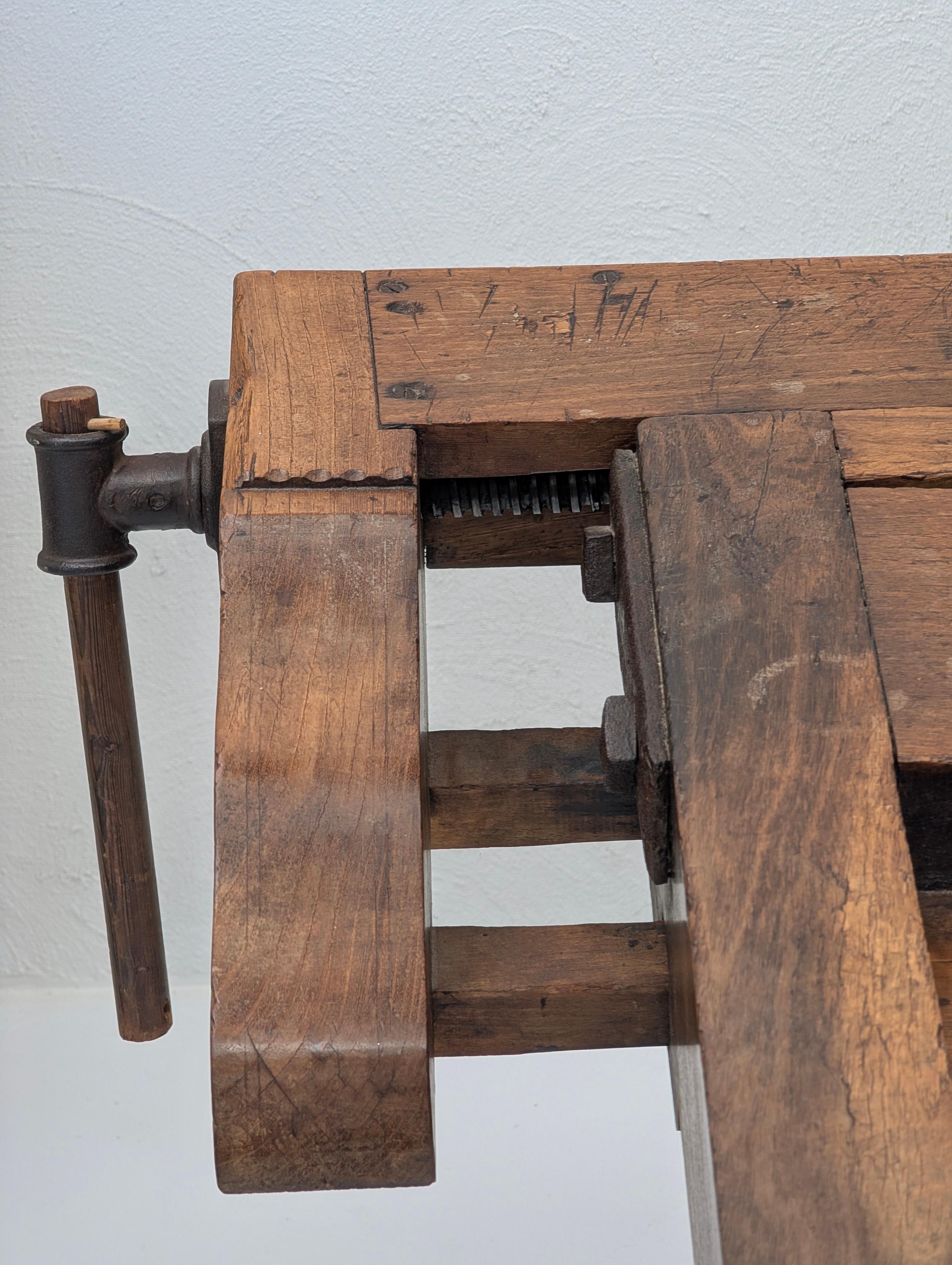 Monumental Antique European Joiner's Workbench Console Table, c. 1900 Hierro en venta