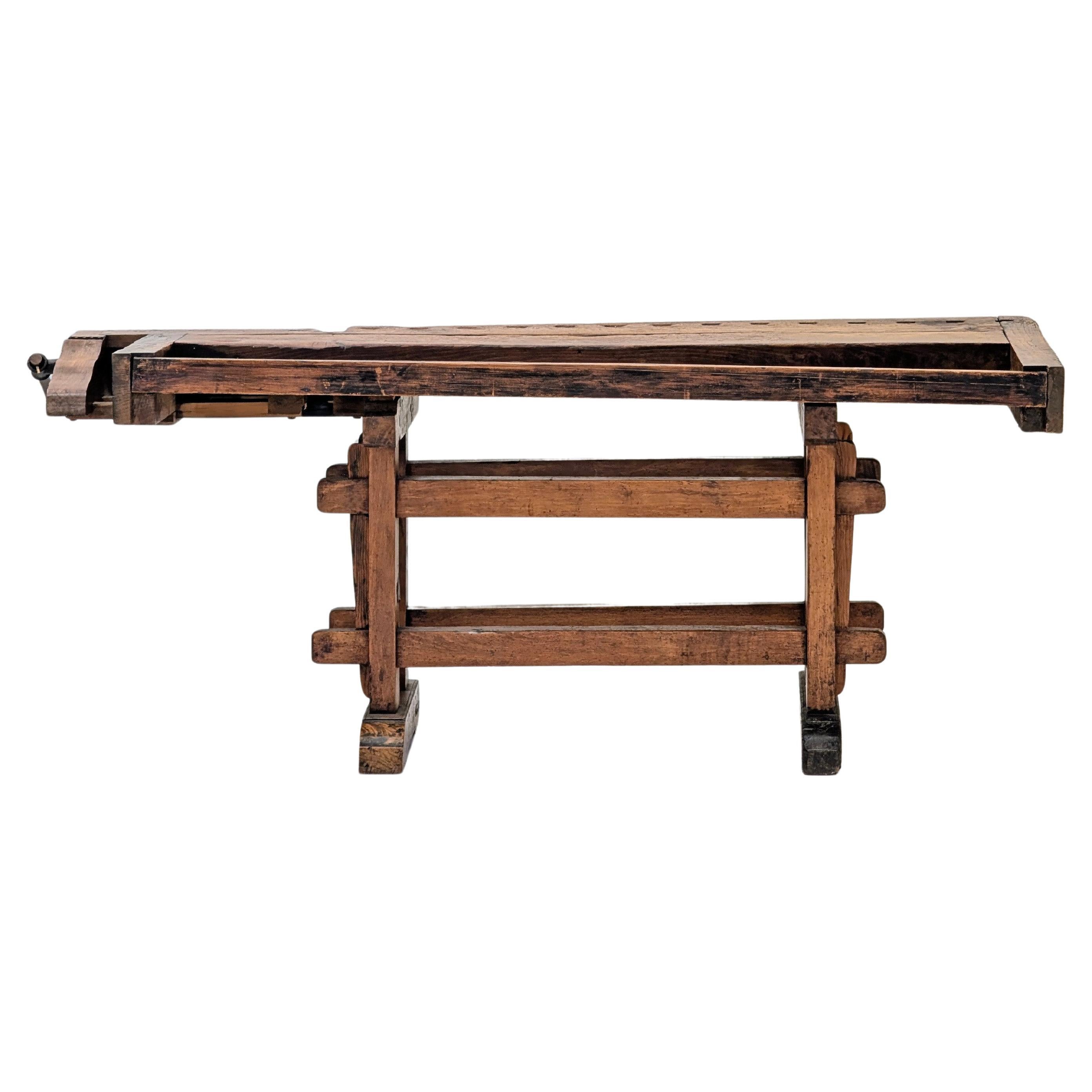 Monumental Antique European Joiner's Workbench Console Table, c. 1900