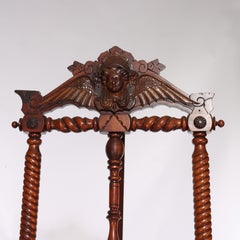 Monumental Antique Figural Carved Mahogany Artist Easel With Claw Feet