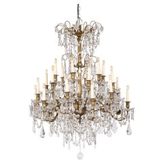 Monumental Antique French 24 lights Chandelier in Gilt Bronze and Crystal