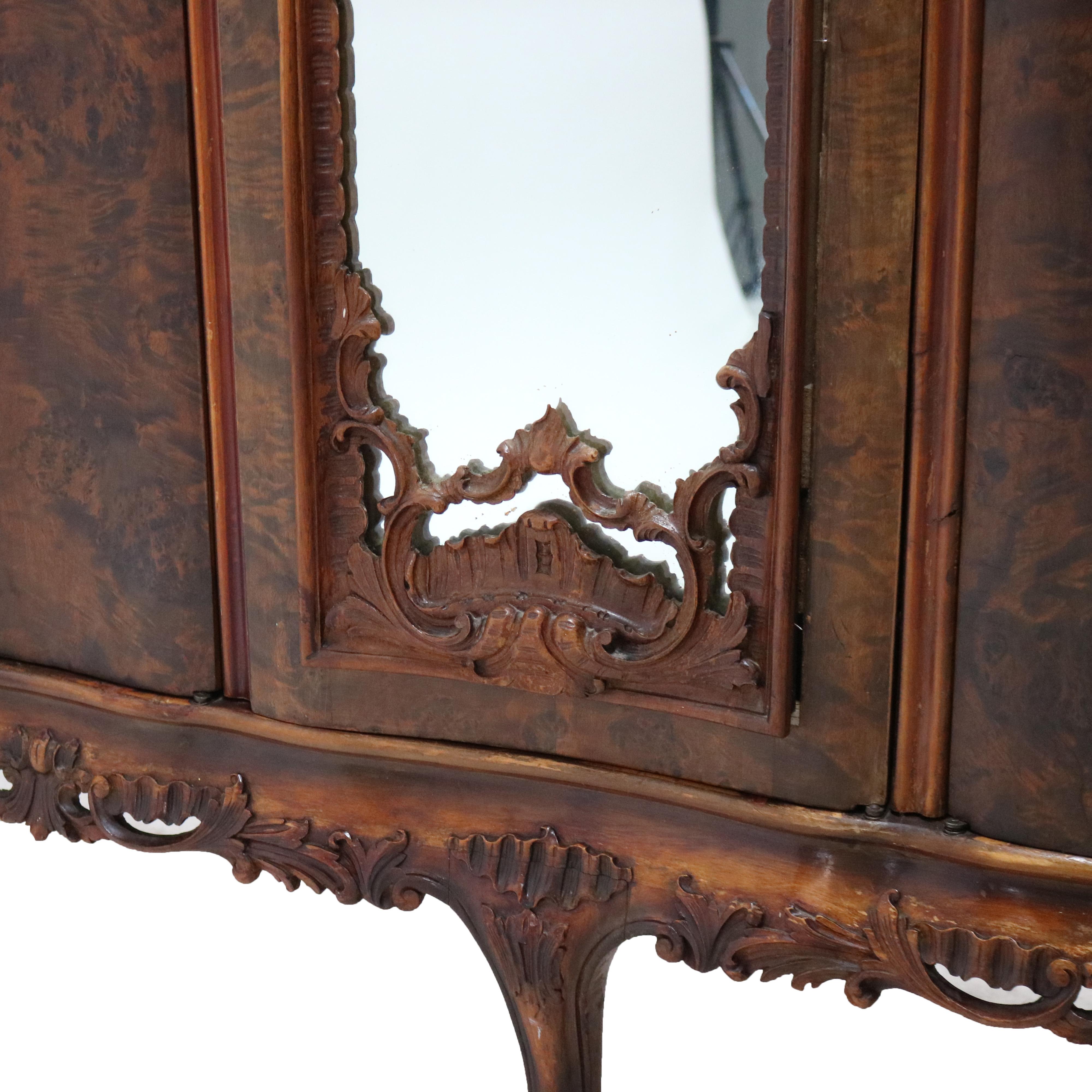 Monumental Armario Francés Antiguo de Caoba Tallada, Palisandro y Burl C1890 en venta 2