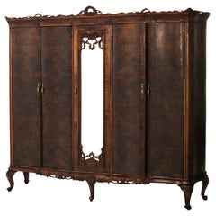 Monumental Antique French Carved Mahogany, Rosewood & Burl Armoire C1890