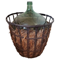Monumental Antique French Demijohn & Vintner Iron Basket