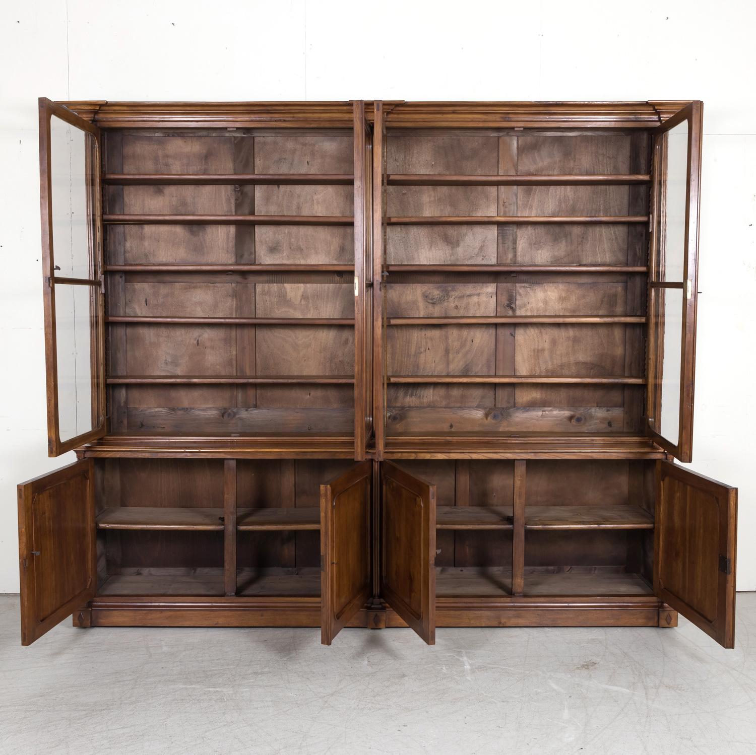 Monumental Antique French Directoire Style Cherry Bibliotheque or Bookcase In Good Condition In Birmingham, AL