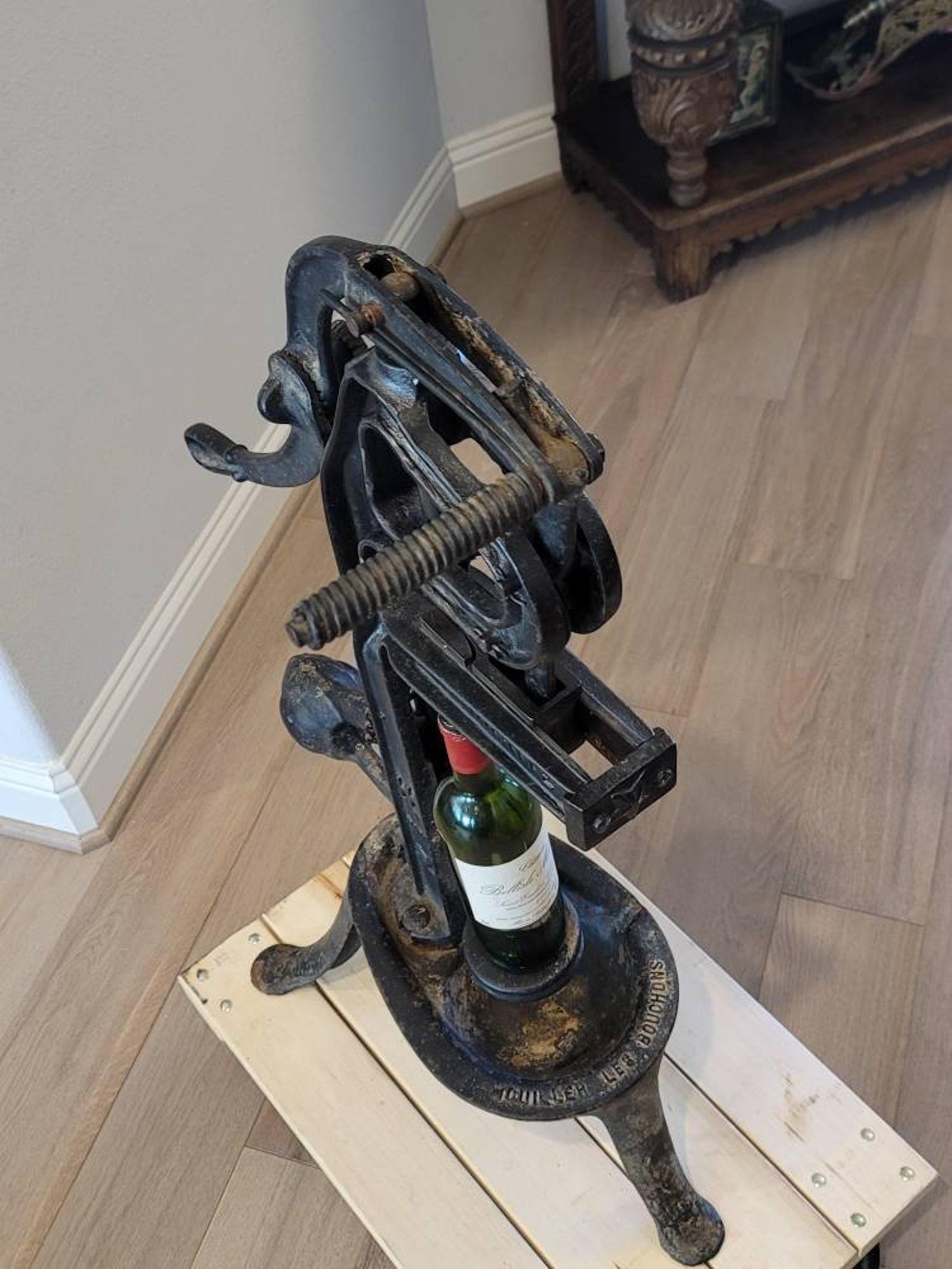 Monumental Antique French Industrial Cast Iron Wine Bottle Corker In Good Condition In Forney, TX
