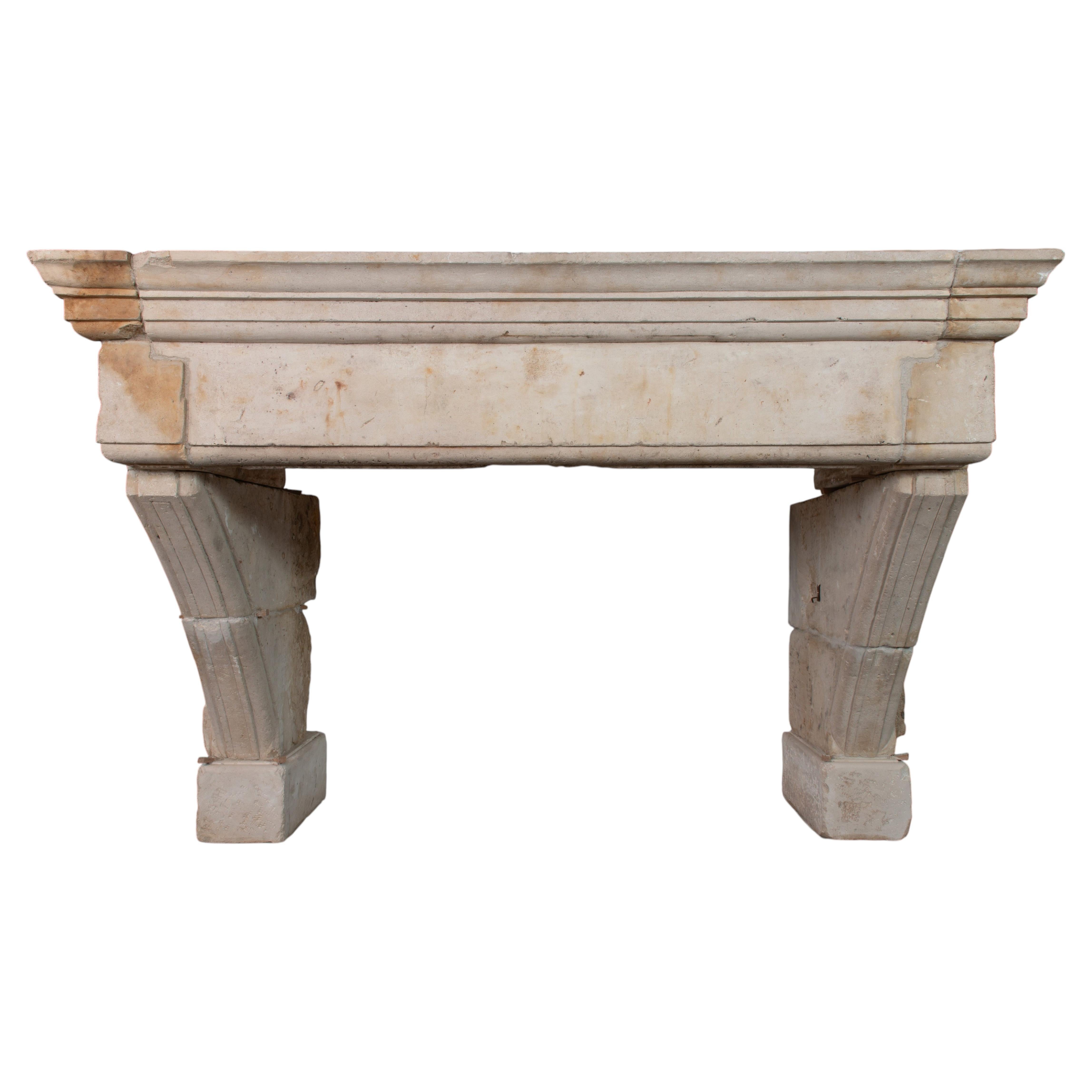 Monumental Antique French Louis XIII Limestone Fireplace Mantel – Grand Scale For Sale