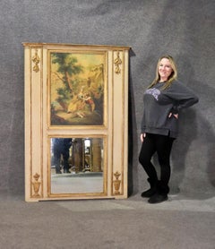 Monumental Espejo Trumeau Antiguo Francés Pintado Con Paisaje De Cortejo