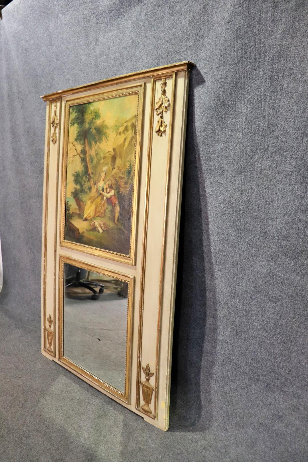 Monumentale Antike Französisch gemalt Trumeau Spiegel mit Courtship Scenery  im Angebot 2