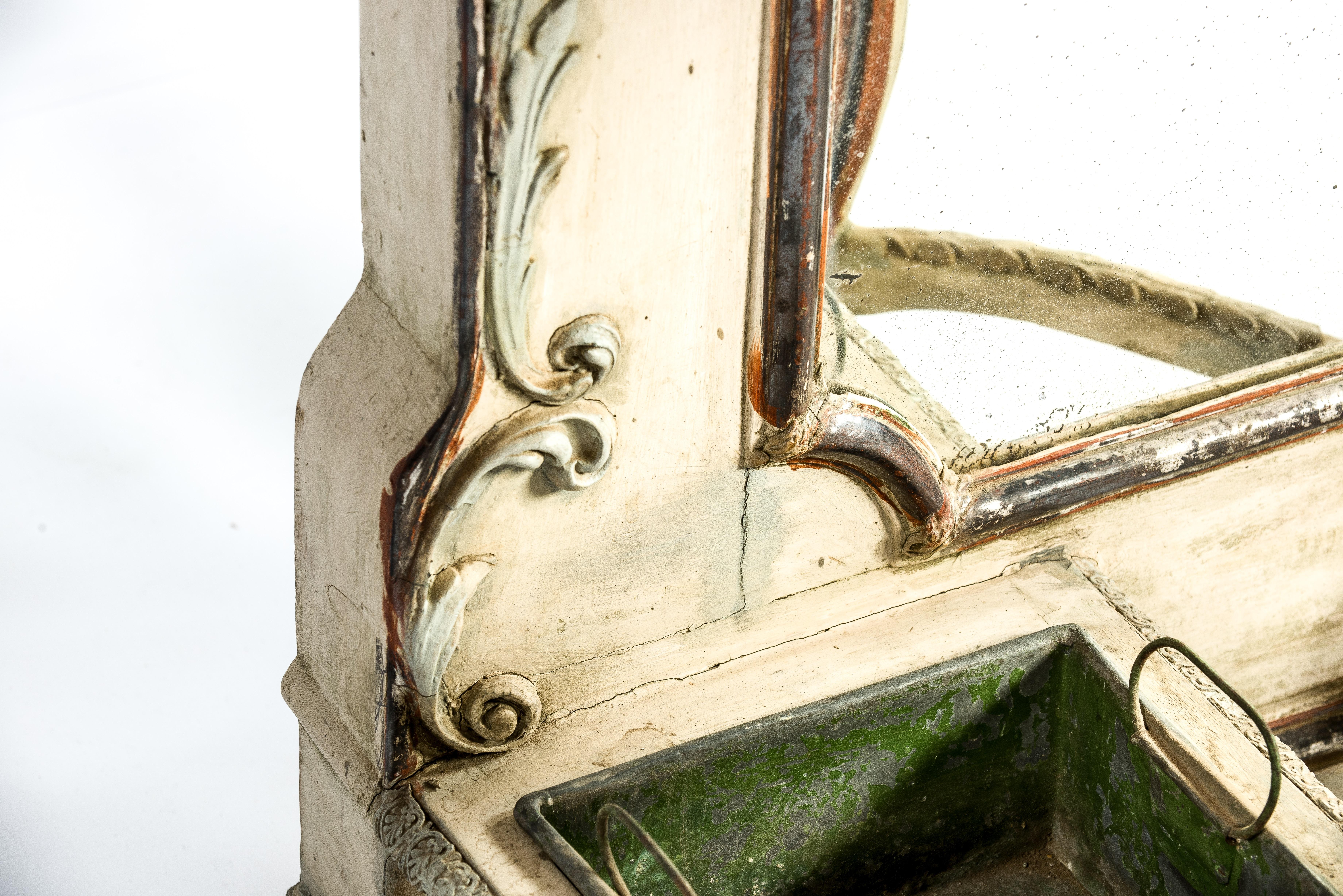 Monumentaler antiker französischer vergoldeter Blattsilber-Spiegel mit Konsolentisch im Angebot 6