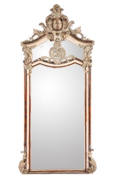 Monumental Antique French Silver Leaf Gilded Mirror with Console Table