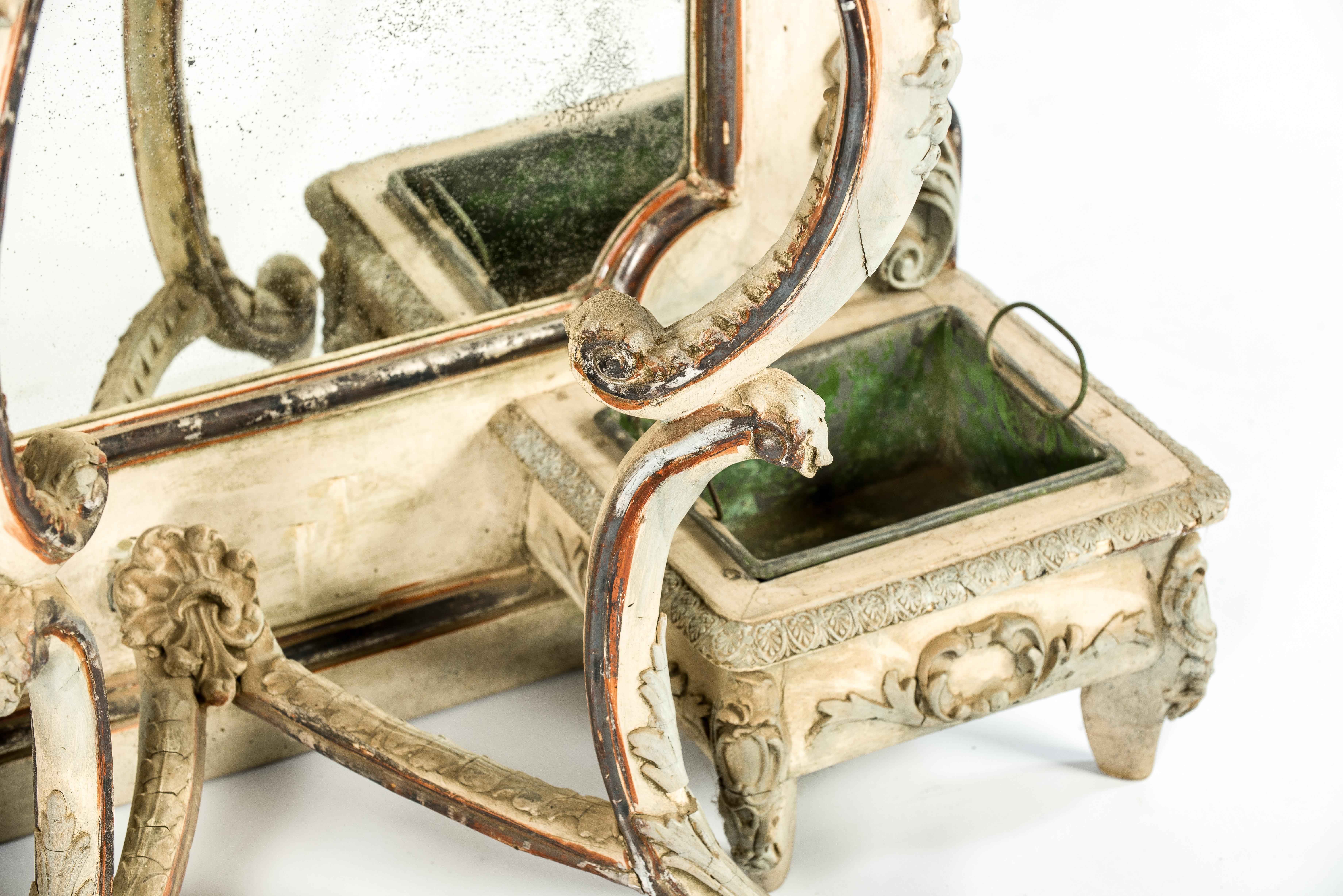 Monumentaler antiker französischer vergoldeter Blattsilber-Spiegel mit Konsolentisch (Gips) im Angebot