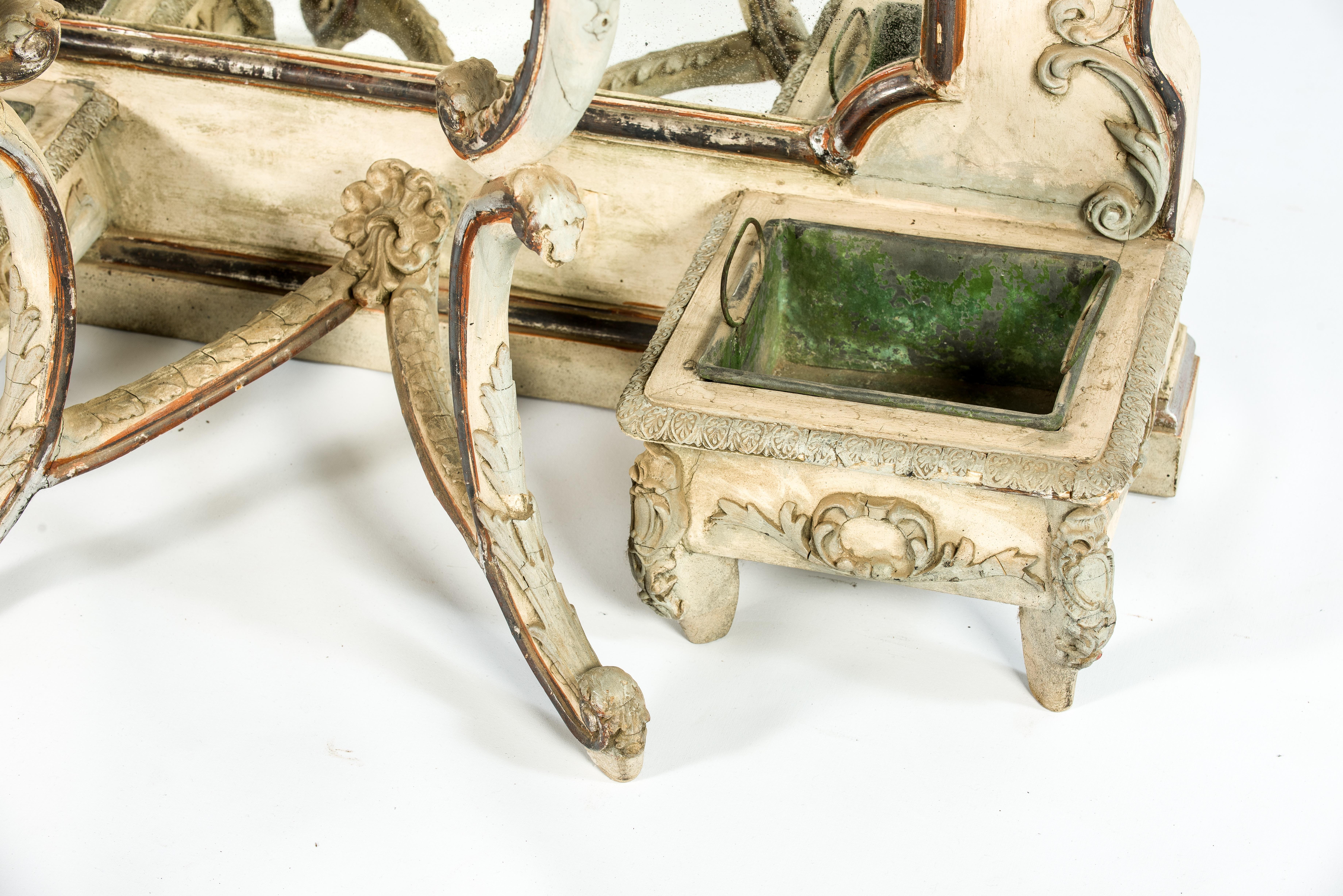 Monumentaler antiker französischer vergoldeter Blattsilber-Spiegel mit Konsolentisch im Angebot 2