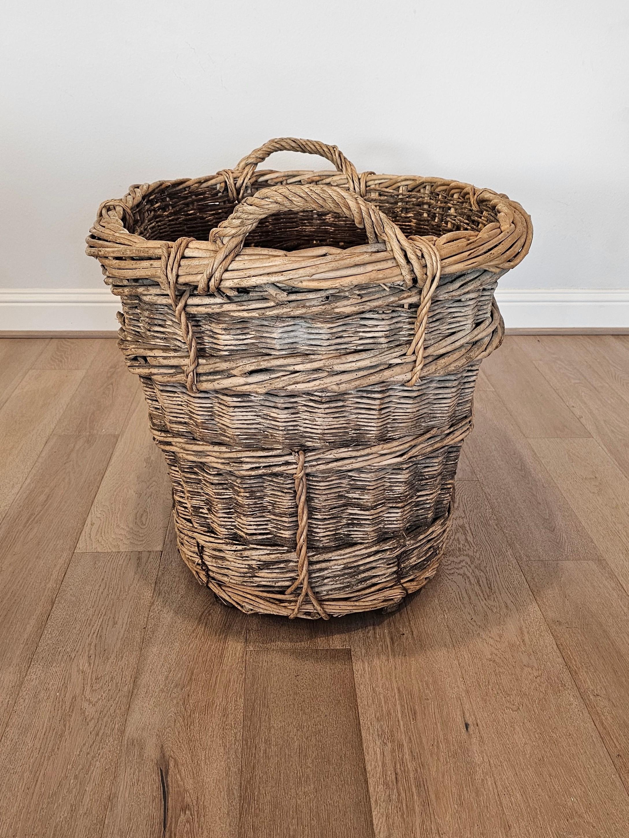 Hand-Woven Monumental Antique French Vineyard Grape Harvesting Wicker Basket