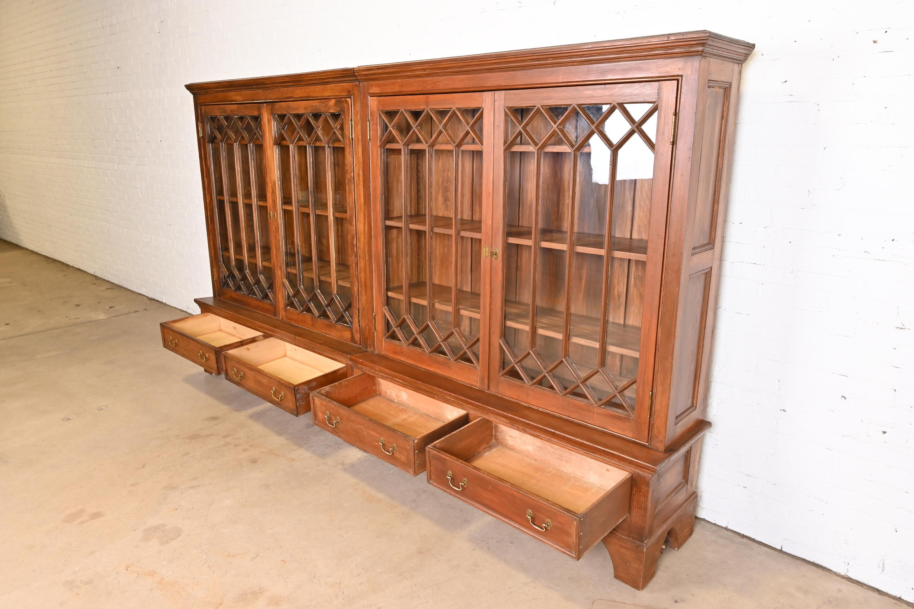 Monumental Antique Georgian Carved Pine Glass Front Four-Door Bookcase For Sale 5