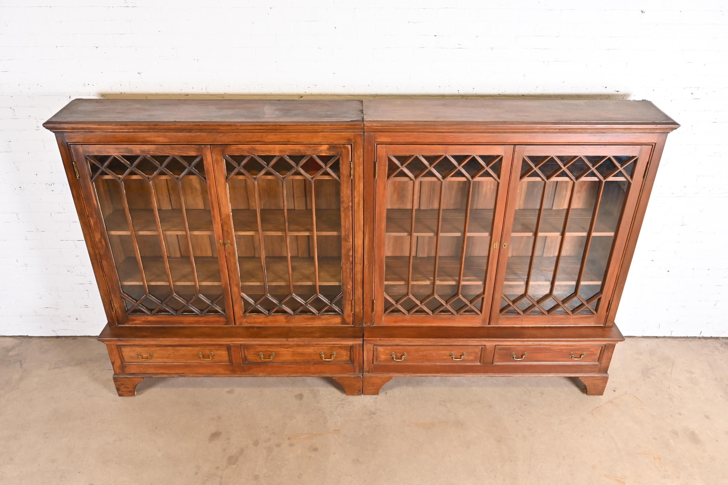 Monumental Antique Georgian Carved Pine Glass Front Four-Door Bookcase For Sale 7